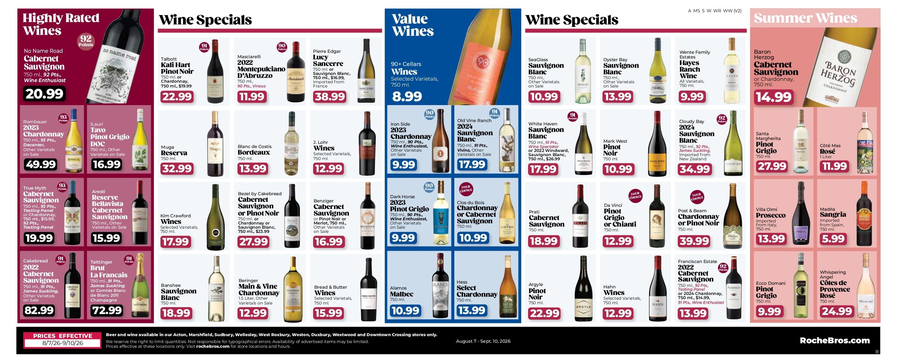 Roche Bros. Beer + Wine Weekly Ad August 7 - September 10, 2026