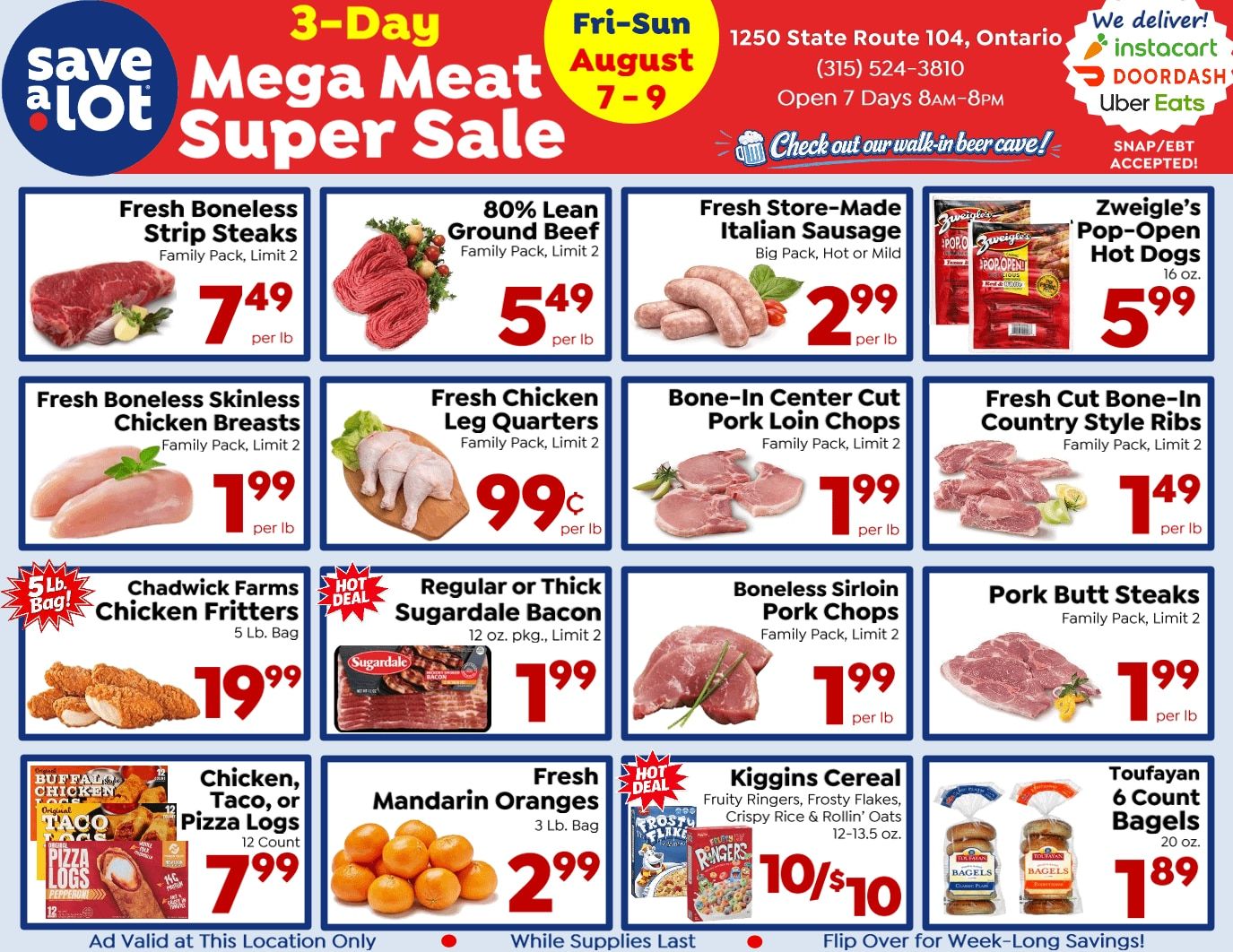 Save a Lot Food Stores (Ontario, NY) Special Promotion Weekly Ad August 7 - 9, 2026