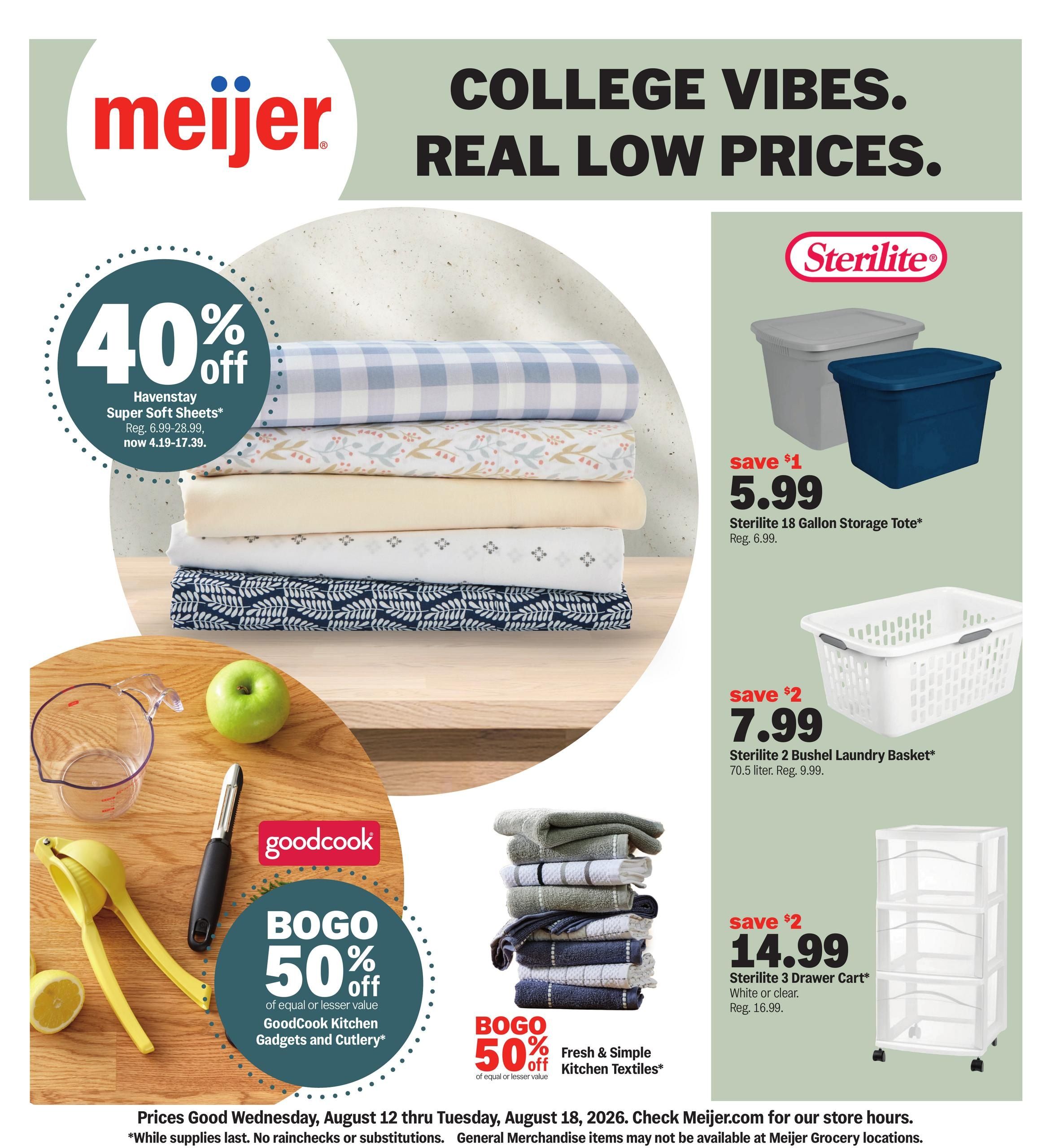 Meijer college vibes. real low prices. Weekly Ad August 12 - 18, 2026