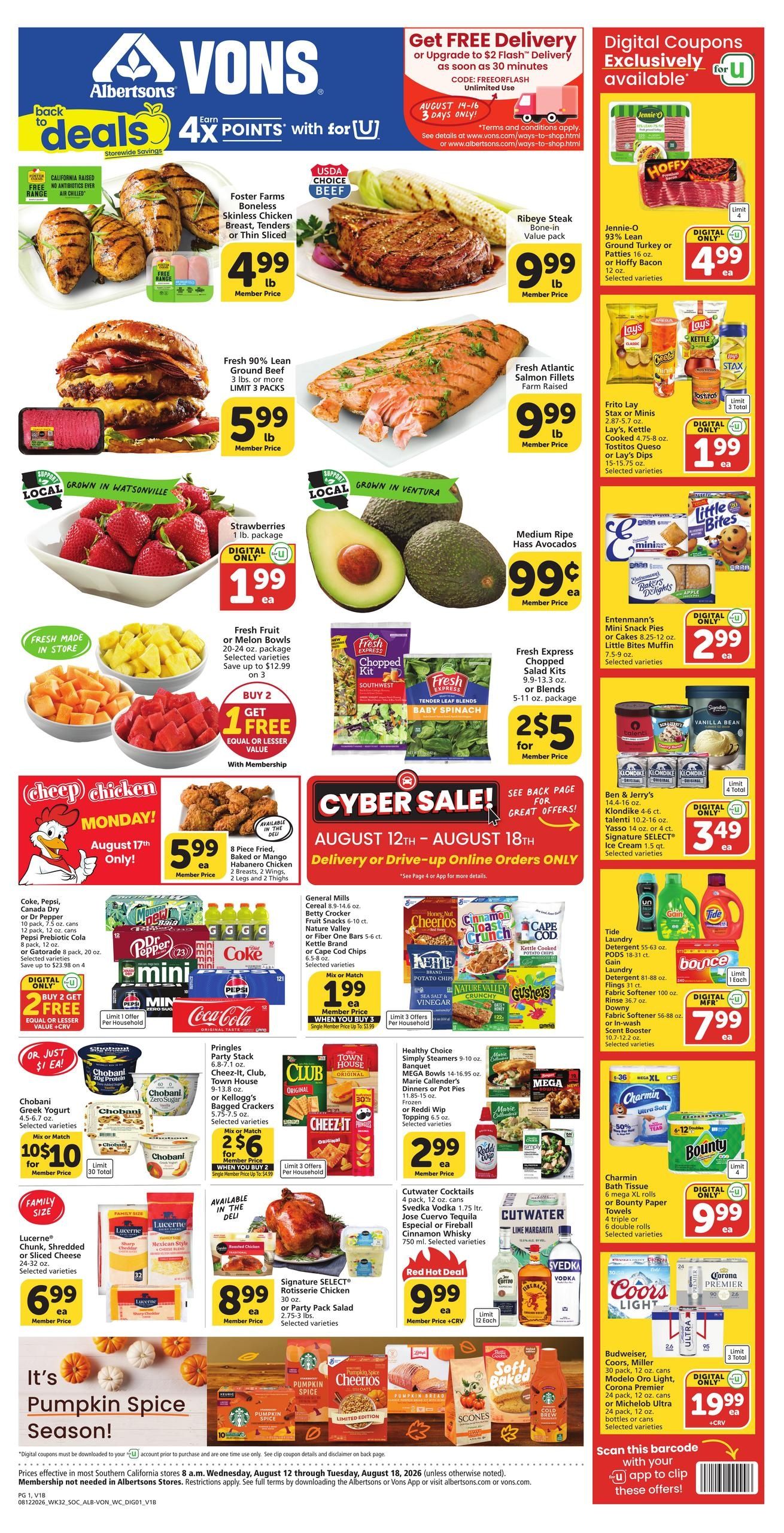 Vons (Alpine Area, CA) Weekly Ad August 12 - 18, 2026