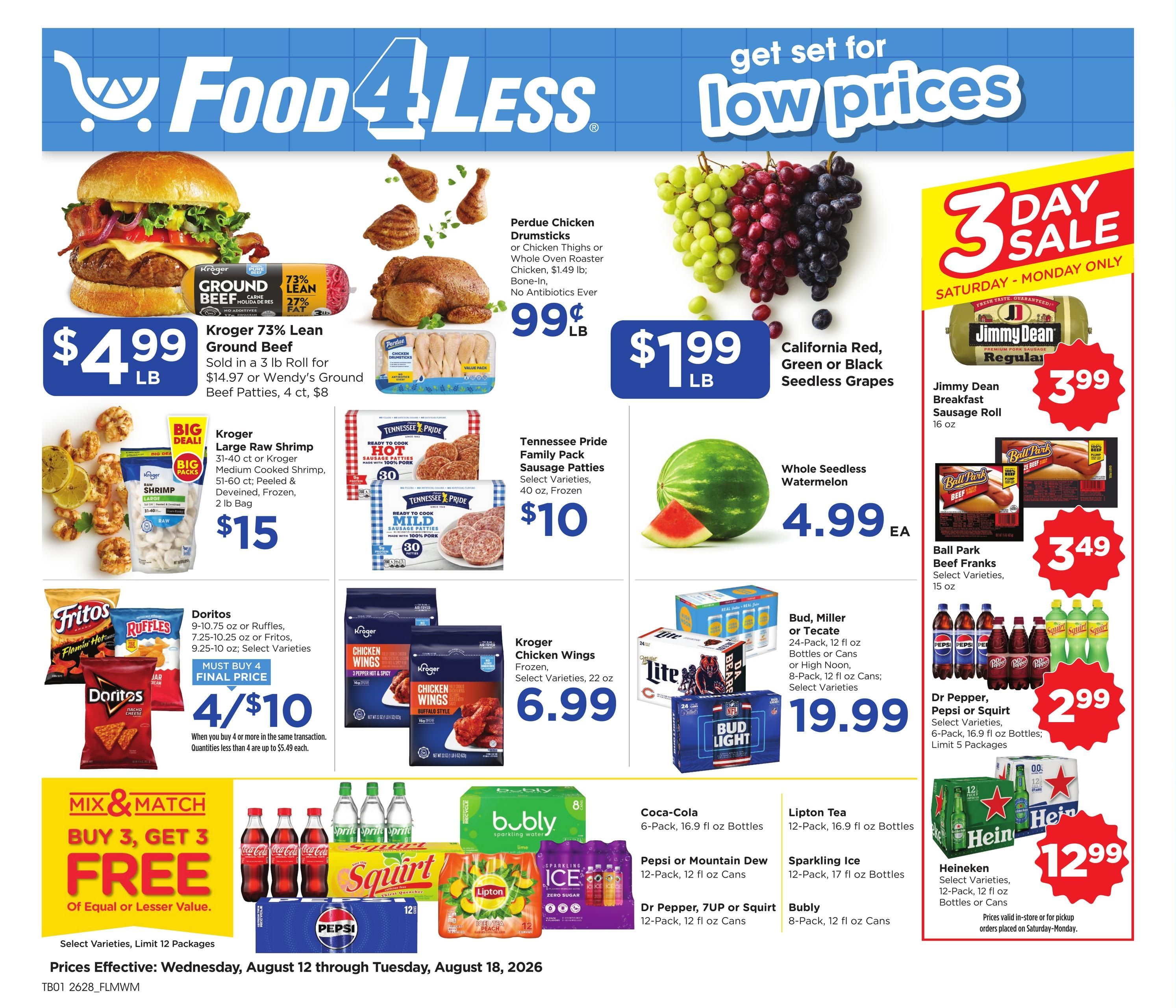 Food 4 Less (Chicago–Bolingbrook Area, IL) Chicago Weekly Ad August 12 - 18, 2026