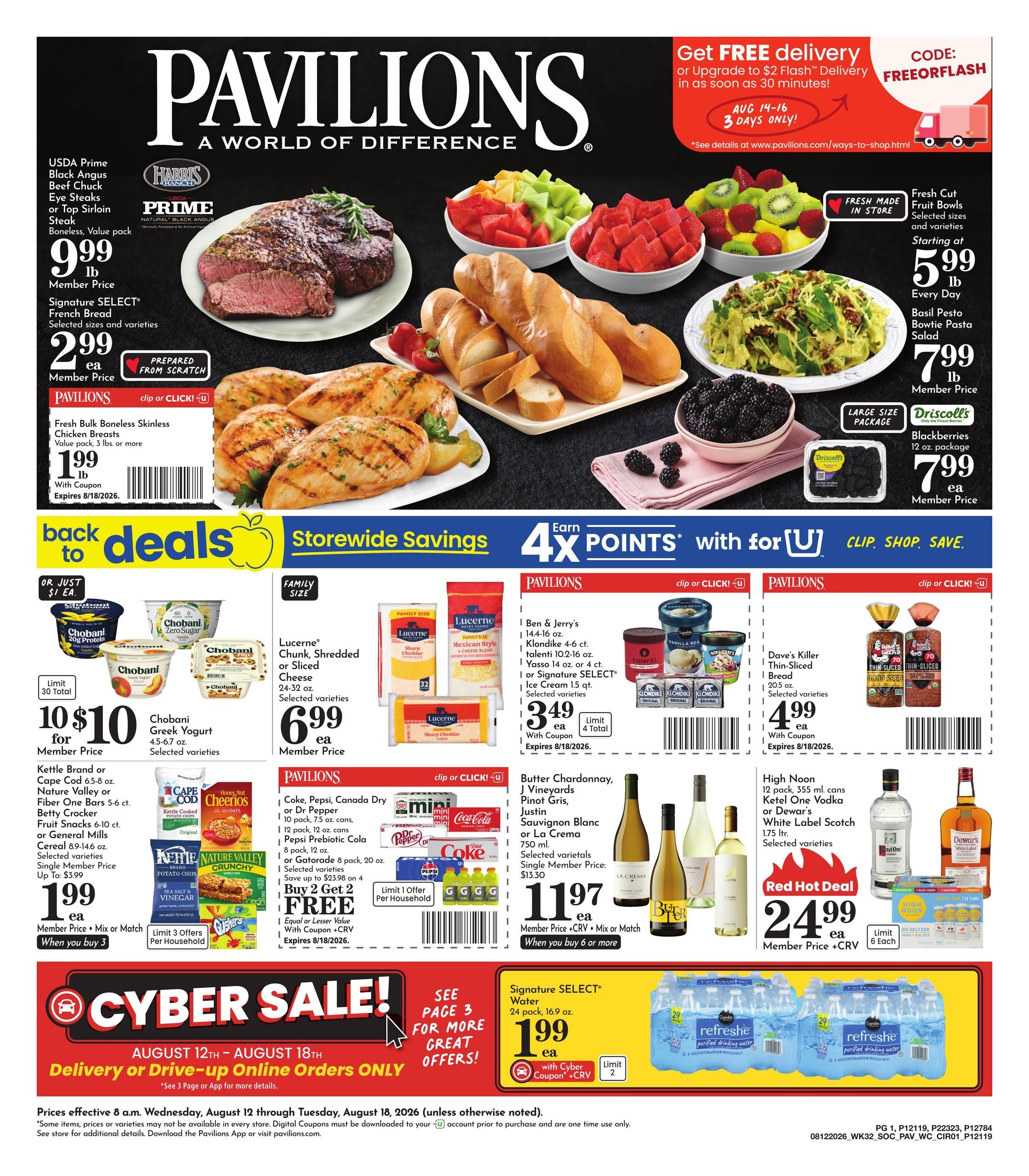 Pavilions (San Diego–Lemon Grove Area, CA) Weekly Ad August 12 - 18, 2026