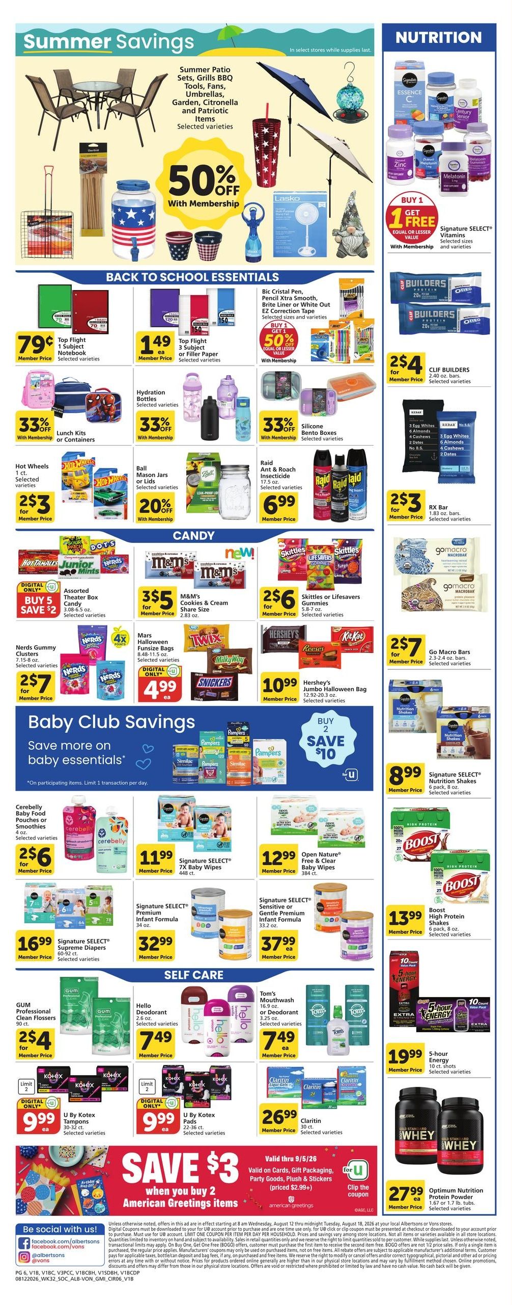 Vons (Carlsbad Area, CA) Weekly Ad August 12 - 18, 2026