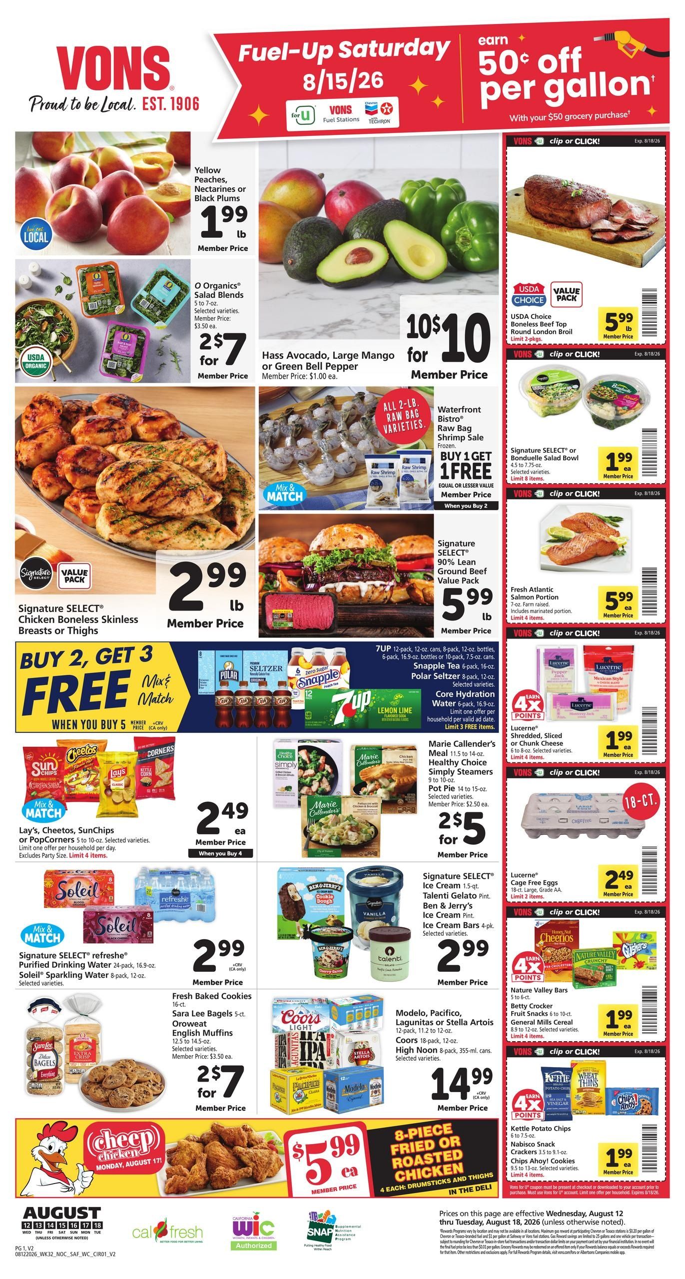 Vons (Fresno–Clovis Area, CA) Weekly Ad August 12 - 18, 2026