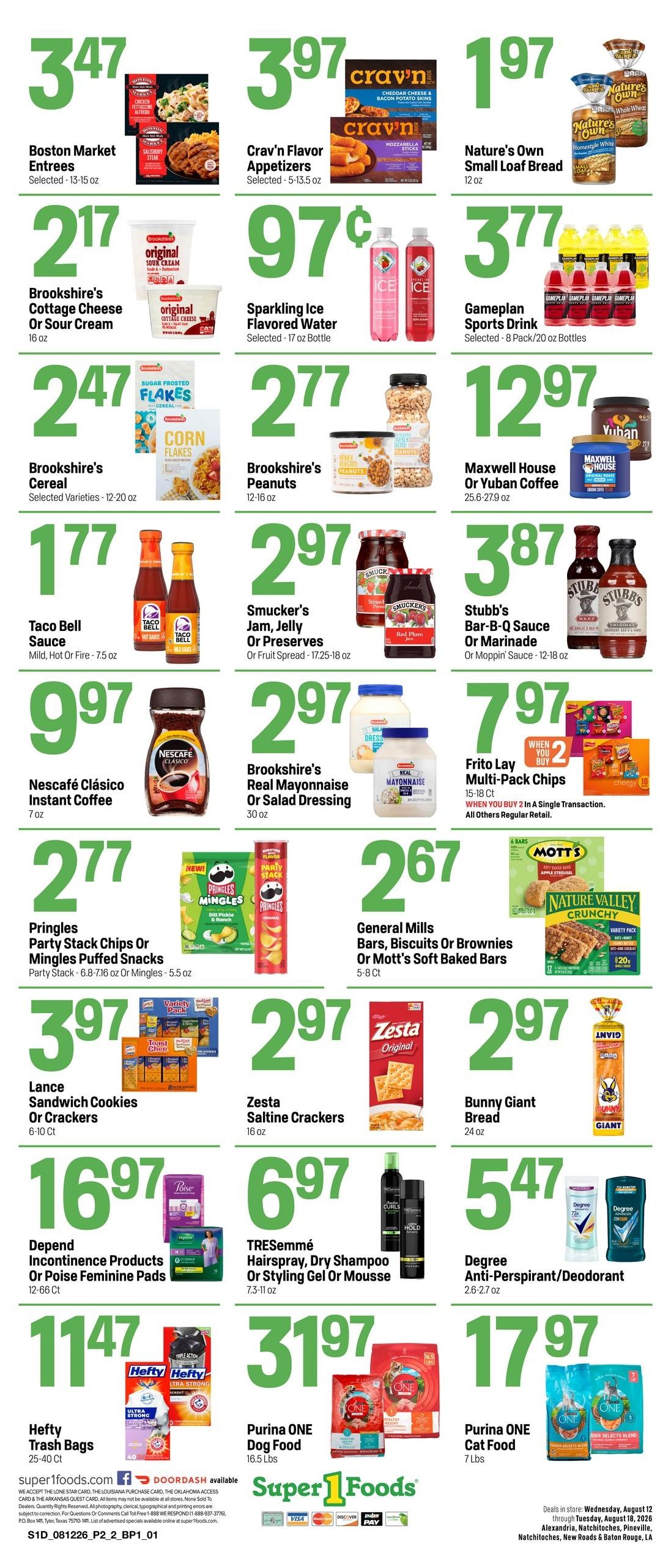 Super 1 Foods & Discount Pharmacy (Alexandria-Natchitoches Area, LA) Hot Sheet Weekly Weekly Ad August 12 - 18, 2026