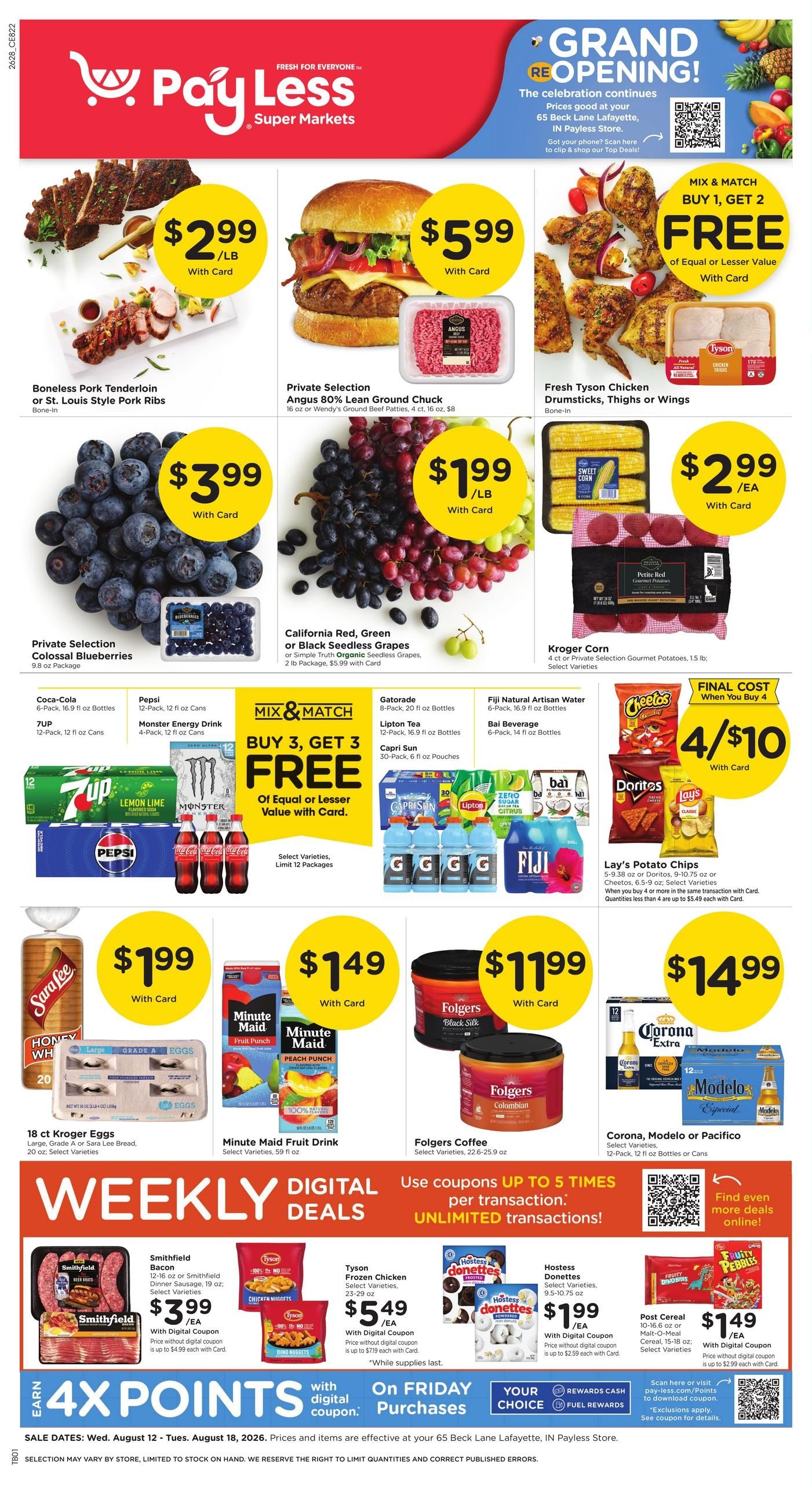Pay Less Super Markets (Attica–Covington Area, IN) Weekly Ad August 12 - 18, 2026