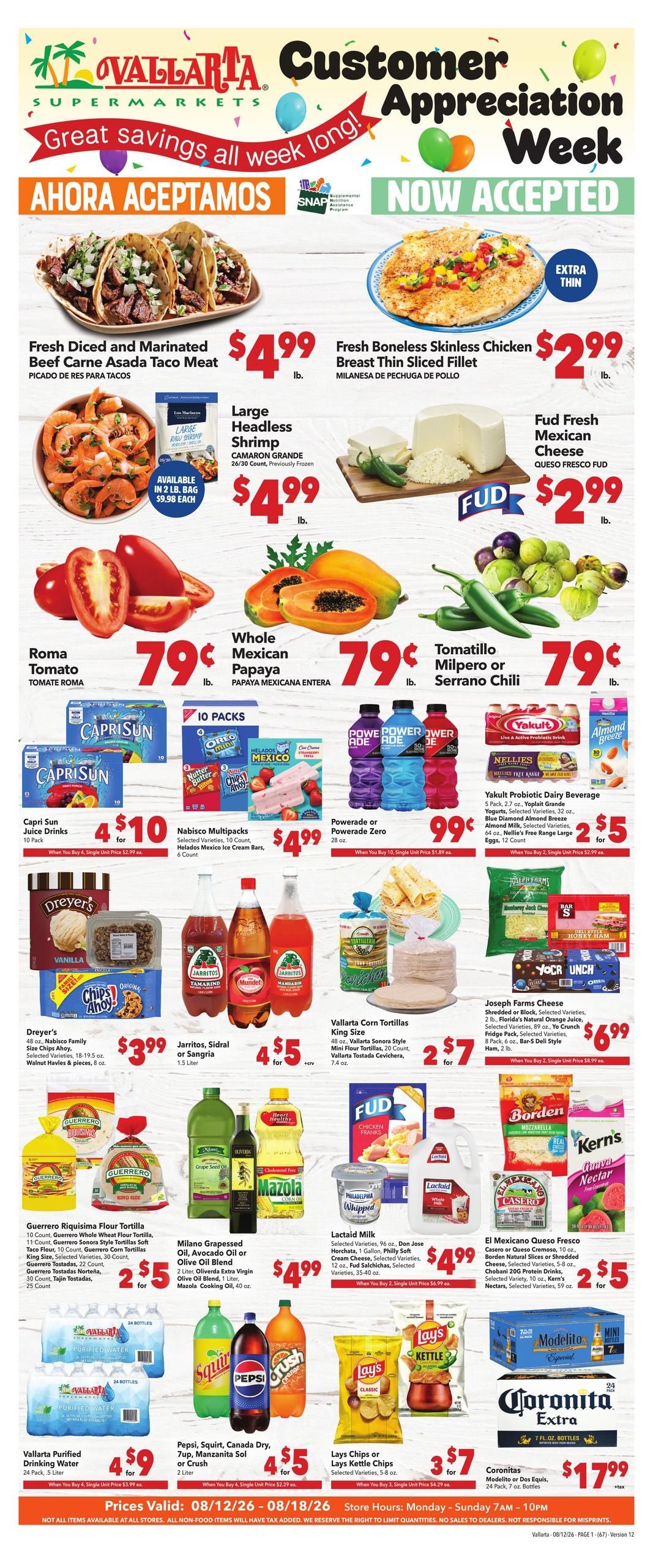 Vallarta Supermarkets (Scottsdale–Phoenix Area, AZ) Grocery Savings Weekly Ad August 12 - 18, 2026