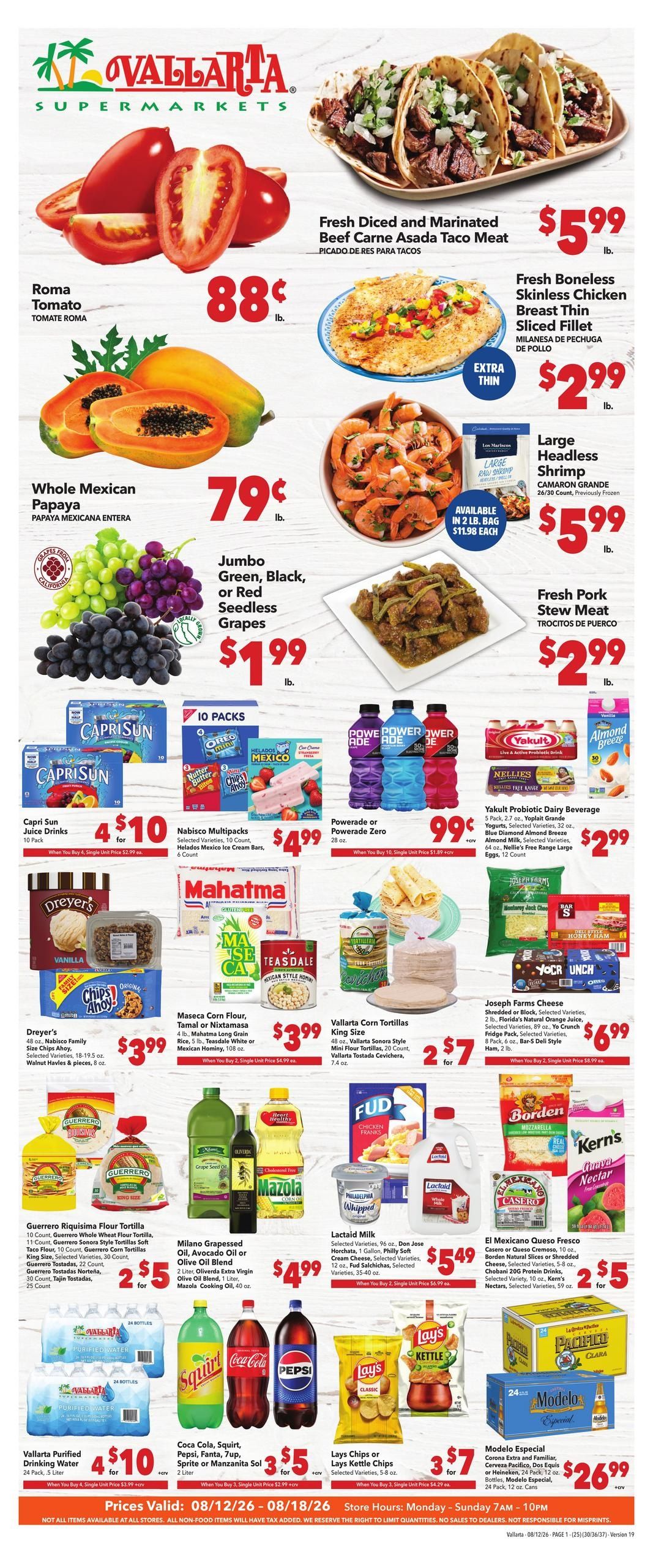 Vallarta Supermarkets (Anaheim Area, CA) Grocery Savings Weekly Ad August 12 - 18, 2026