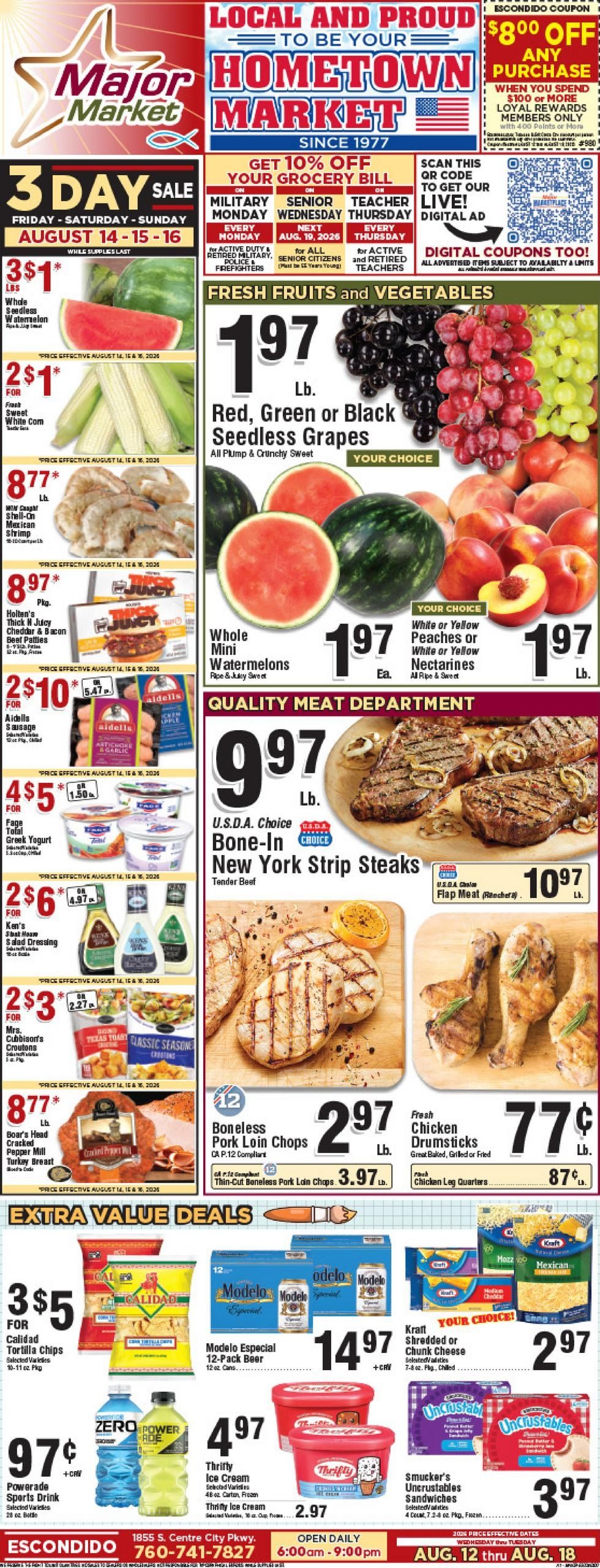 Major Market Grocery (Escondido–San Diego Area, CA) Weekly Ad August 12 - 18, 2026