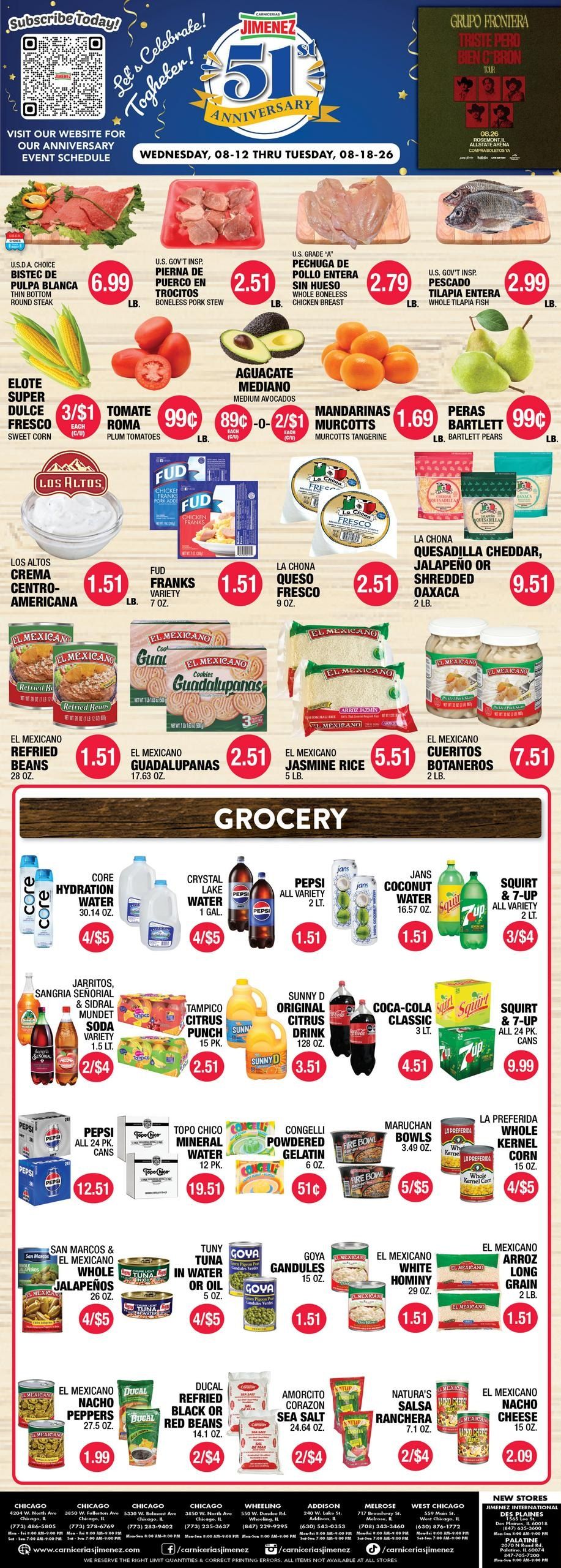 Carnicerias Jimenez Weekly Ad August 12 - 18, 2026