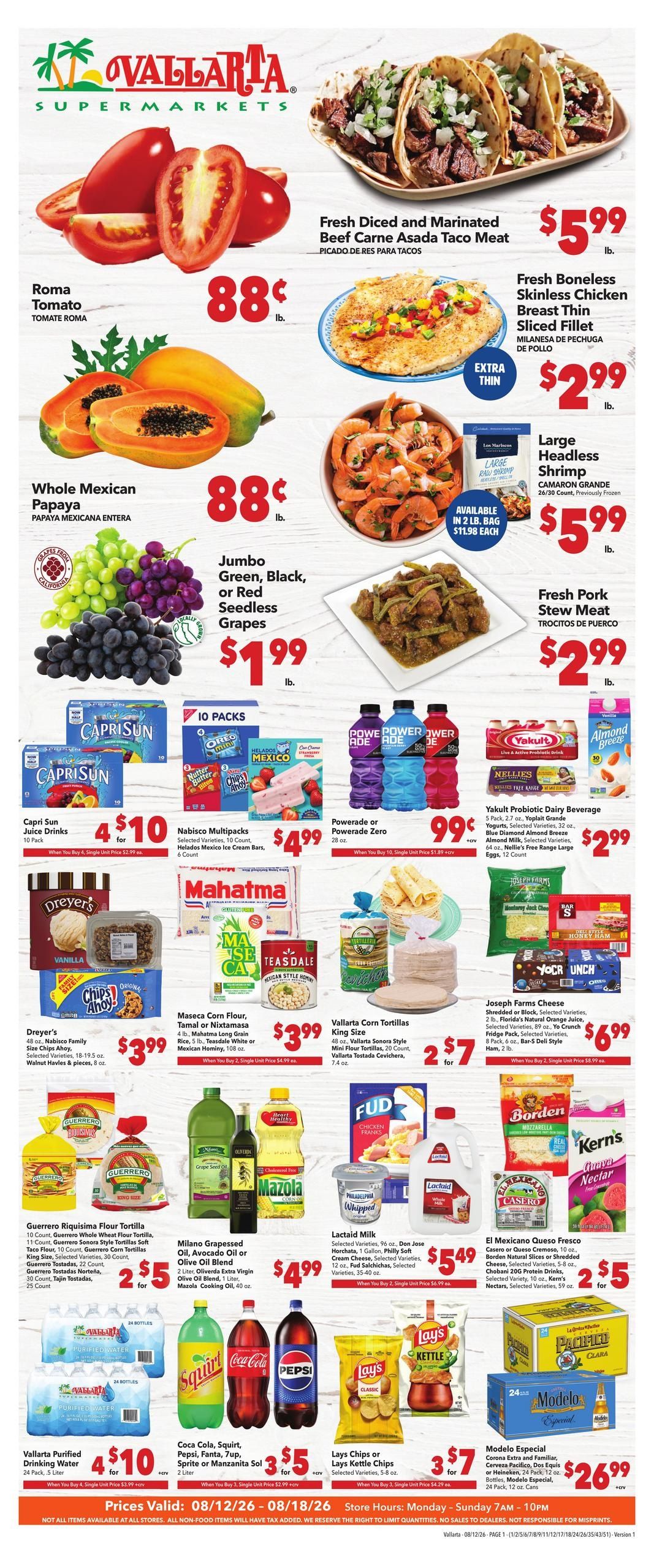 Vallarta Supermarkets (Alhambra Area, CA) Grocery Savings Weekly Ad August 12 - 18, 2026