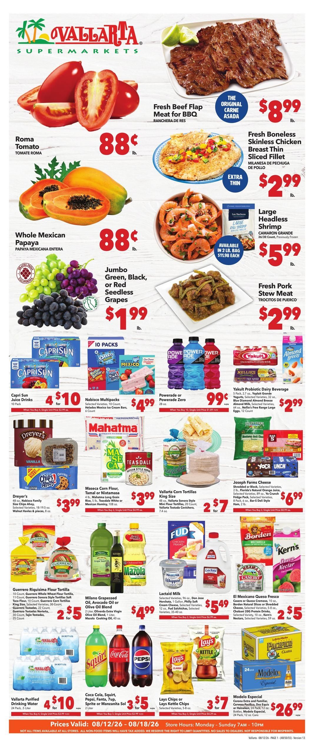 Vallarta Supermarkets (Downey Area, CA) Grocery Savings Weekly Ad August 12 - 18, 2026