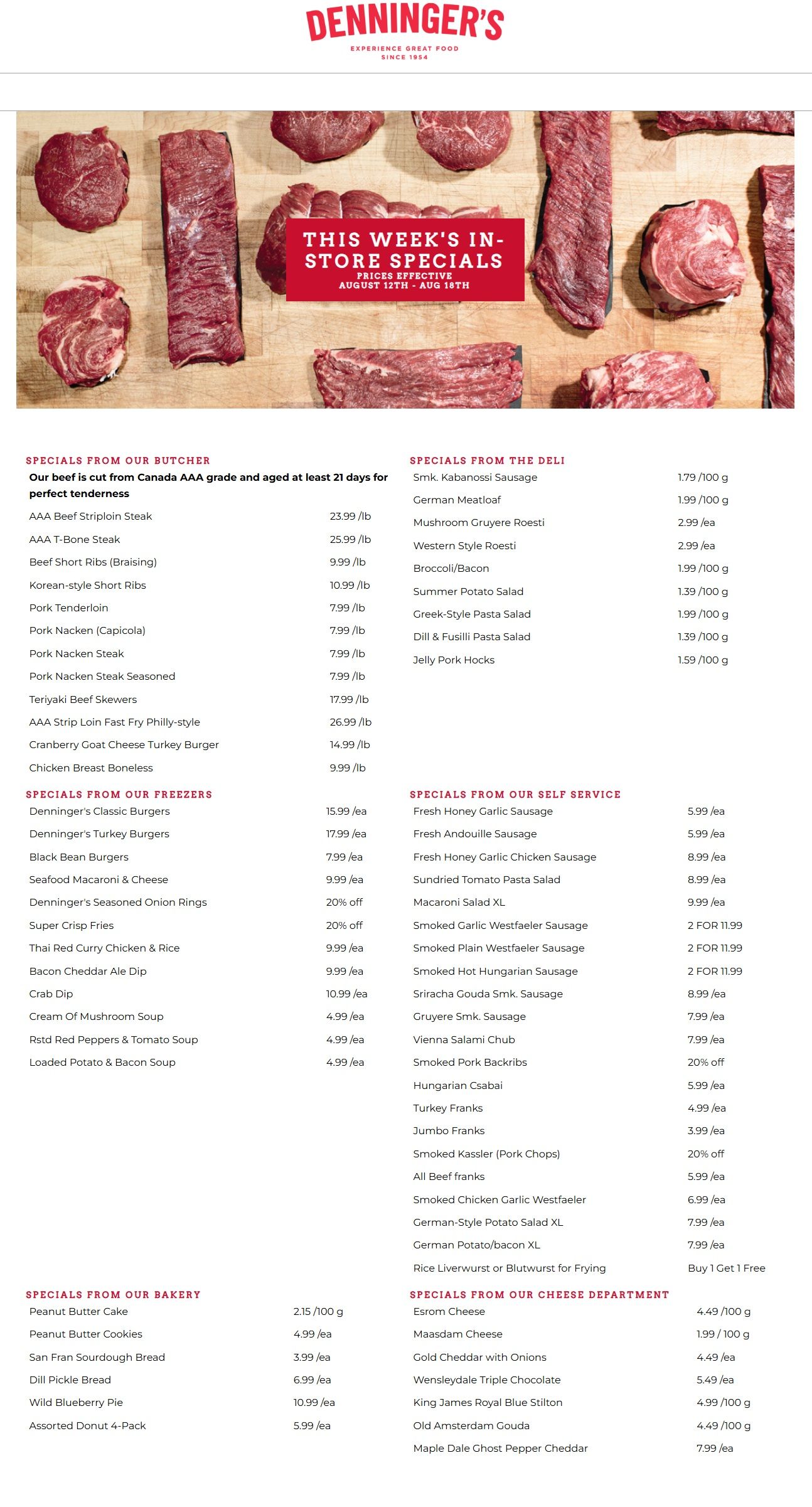 Denninger's Weekly Specials August 12 to 18