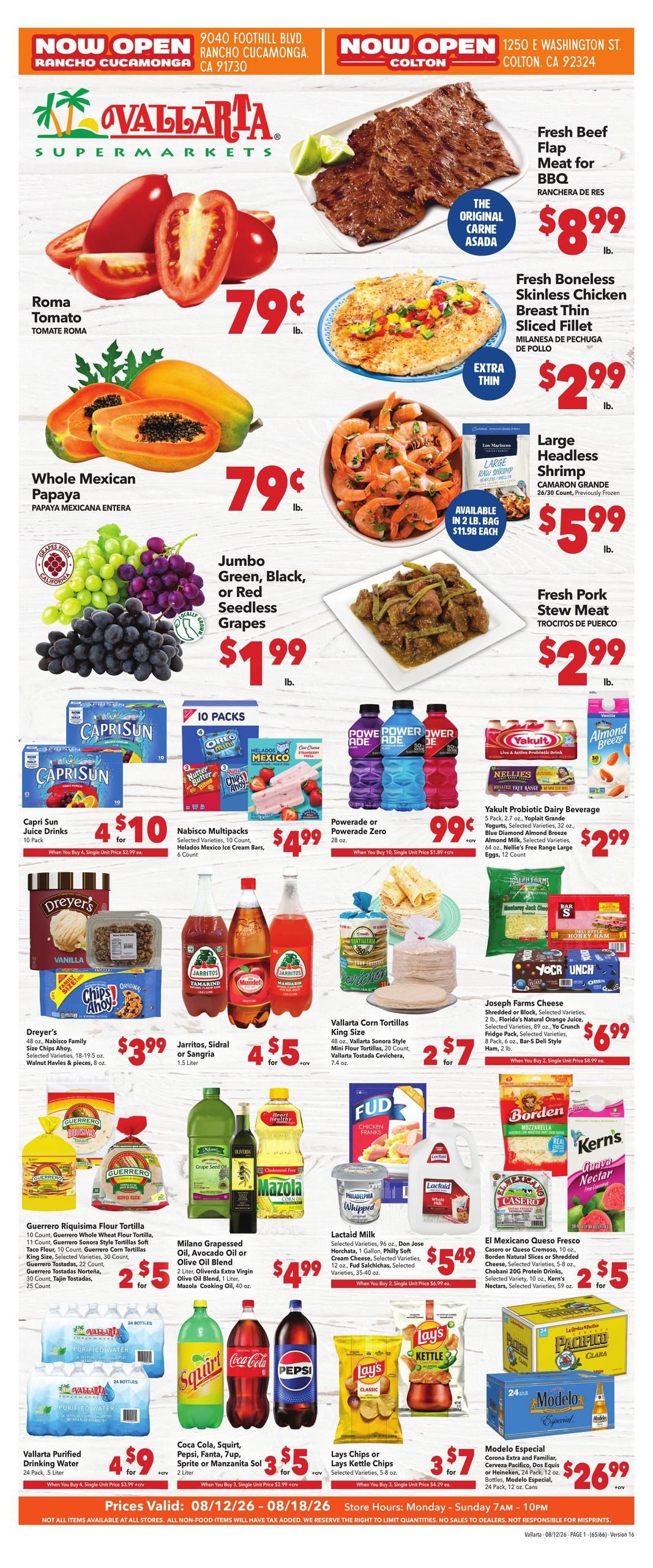 Vallarta Supermarkets (Corona Area, CA) Grocery Savings Weekly Ad August 12 - 18, 2026