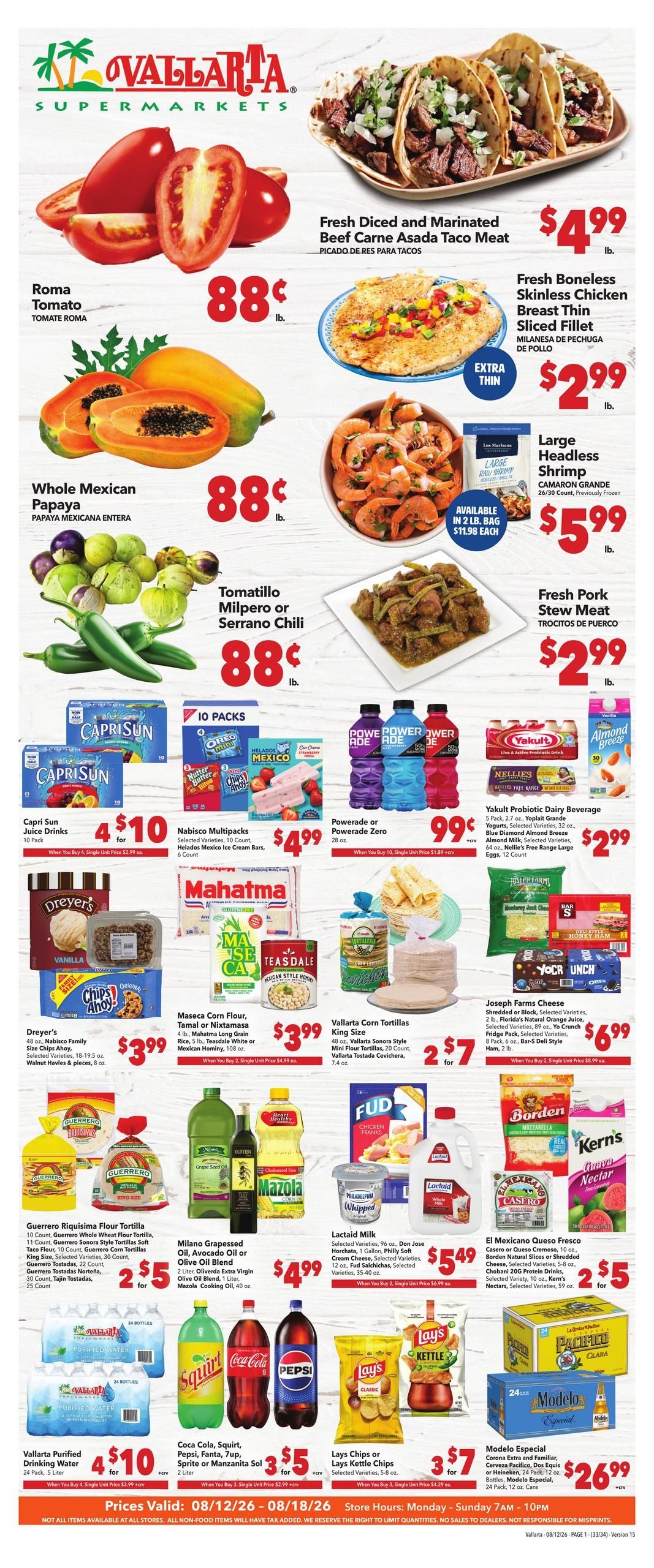 Vallarta Supermarkets (Visalia Area, CA) Grocery Savings Weekly Ad August 12 - 18, 2026