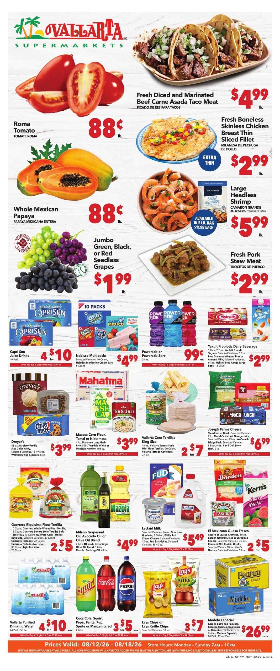 Vallarta Supermarkets (Hesperia-Victorville Area, CA) Grocery Savings Weekly Ad August 12 - 18, 2026