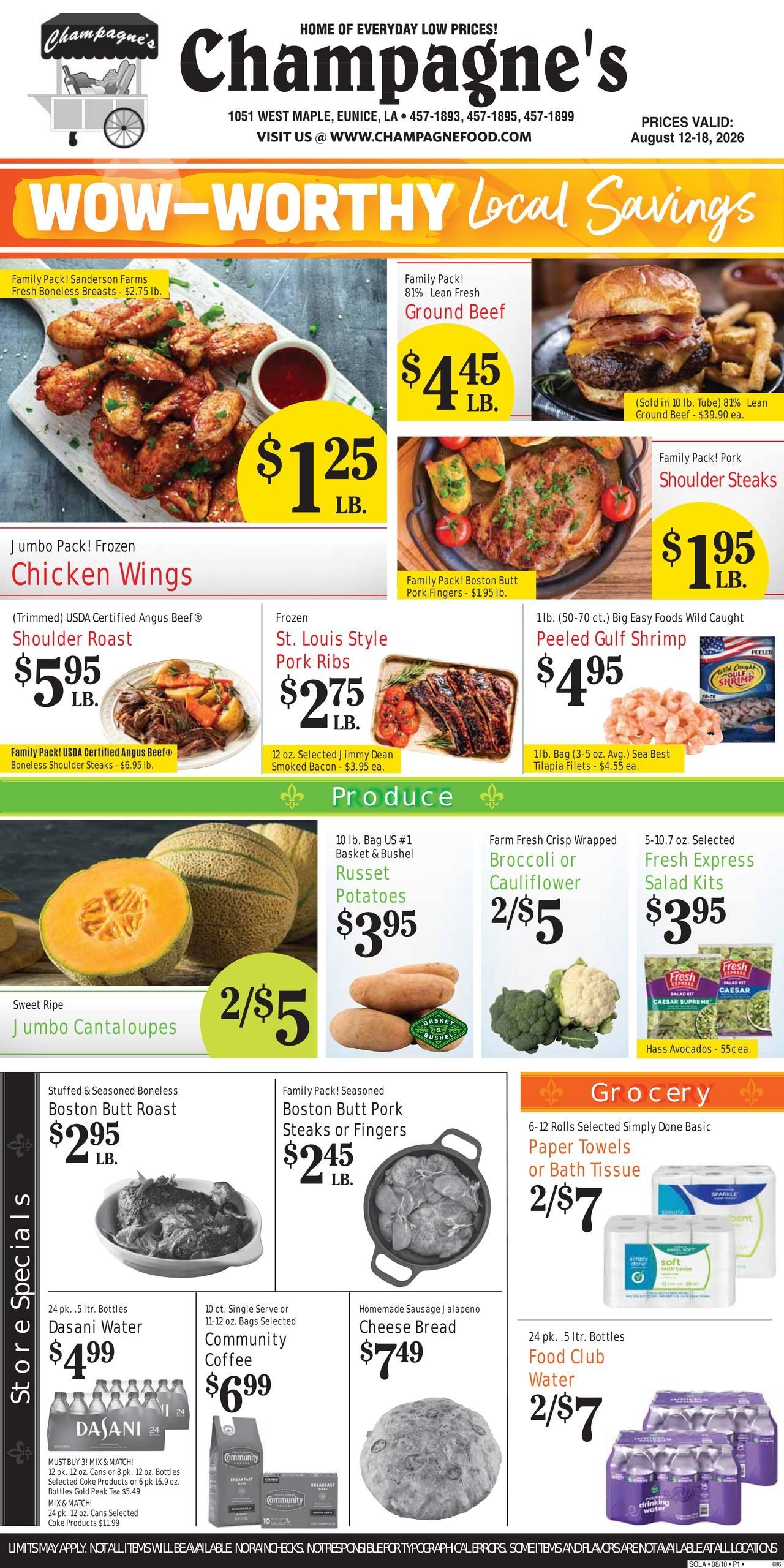 Champagne’s Market (Oakdale–Reddell Area, LA) Weekly Ad August 12 - 18, 2026