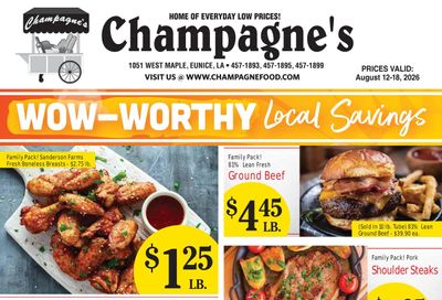 Champagne’s Market (Oakdale–Reddell Area, LA) Weekly Ad August 12 - 18, 2026