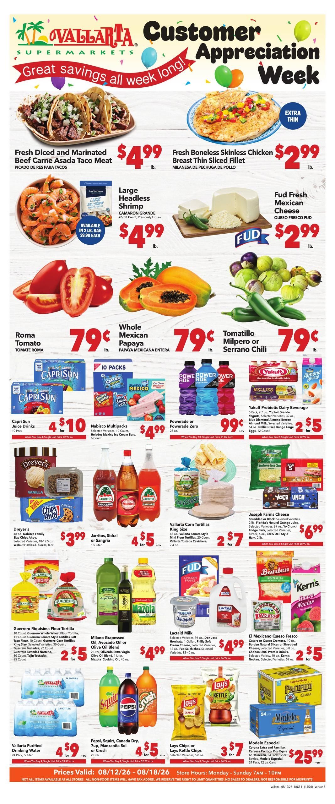 Vallarta Supermarkets (El Monte-West Covina Area, CA) Grocery Savings Weekly Ad August 12 - 18, 2026