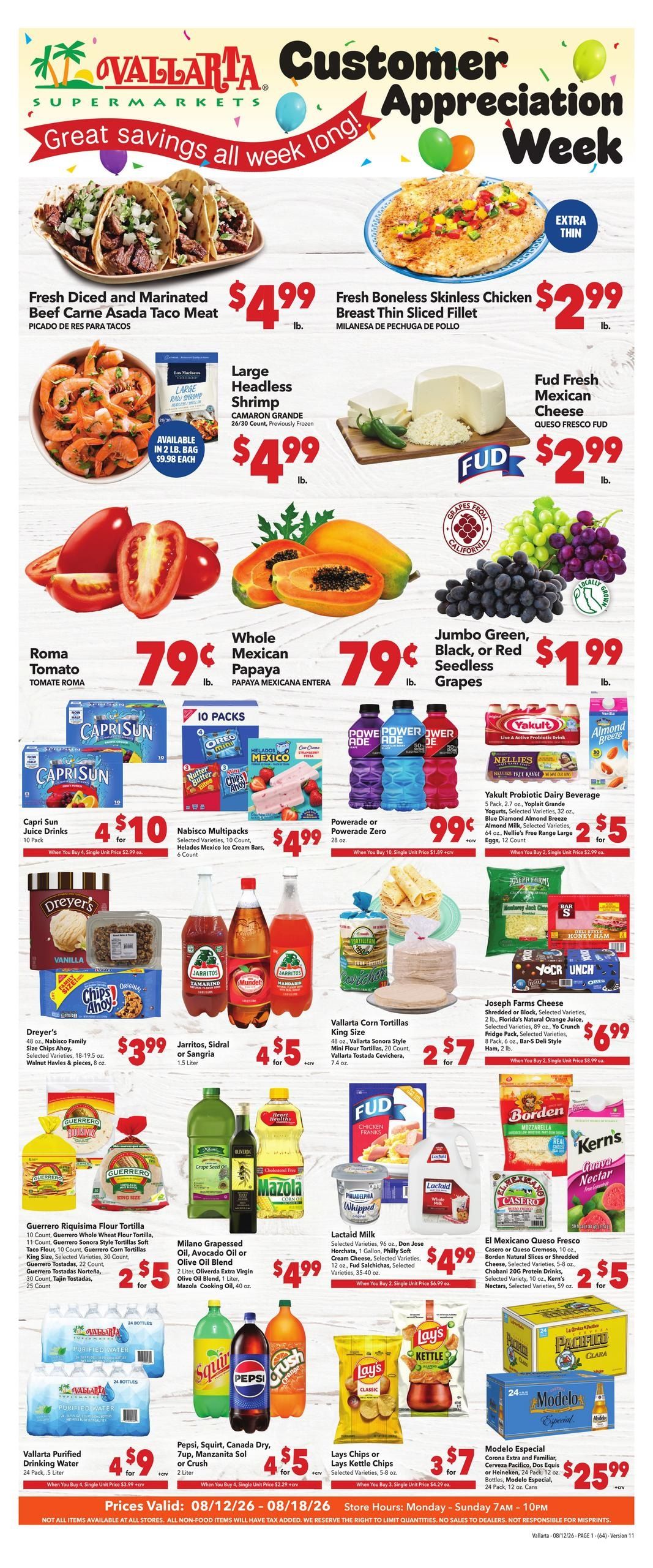 Vallarta Supermarkets (Inglewood Area, CA) Grocery Savings Weekly Ad August 12 - 18, 2026