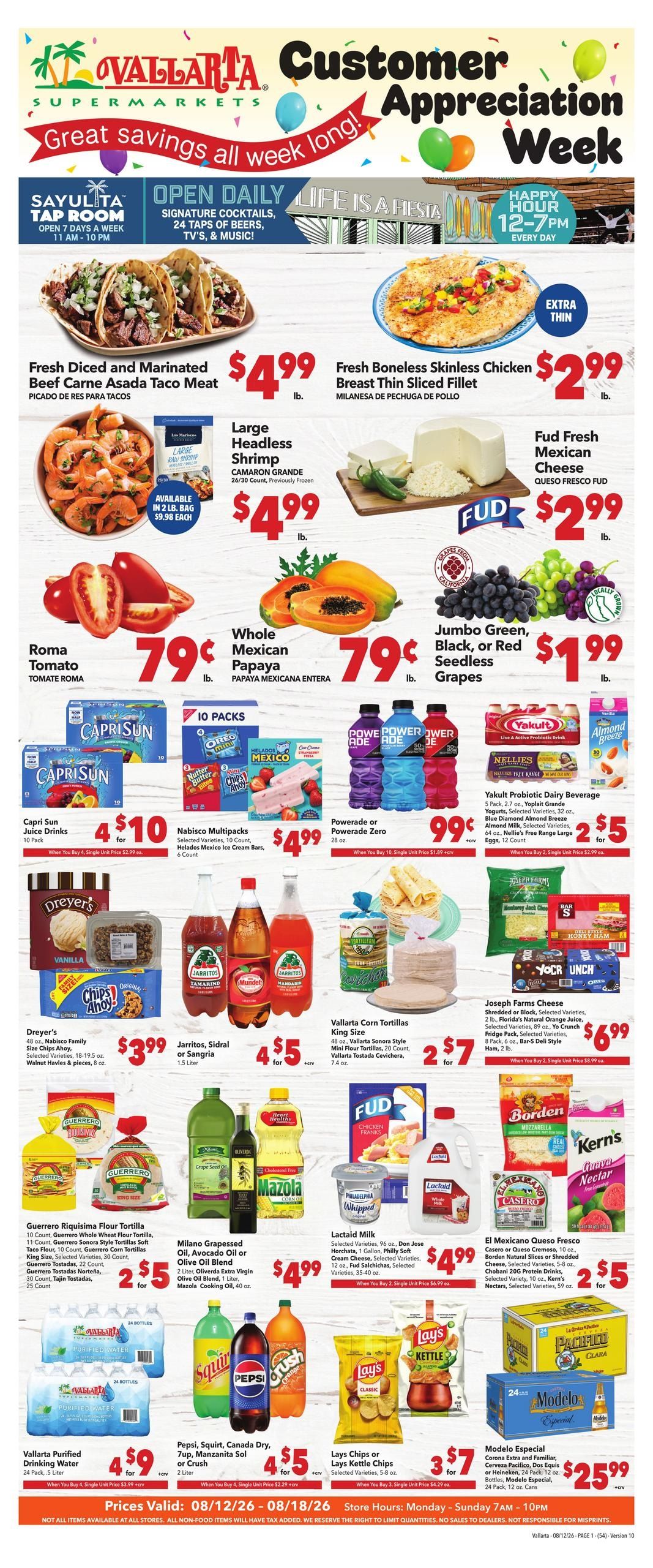 Vallarta Supermarkets (Palm Desert Area, CA) Grocery Savings Weekly Ad August 12 - 18, 2026