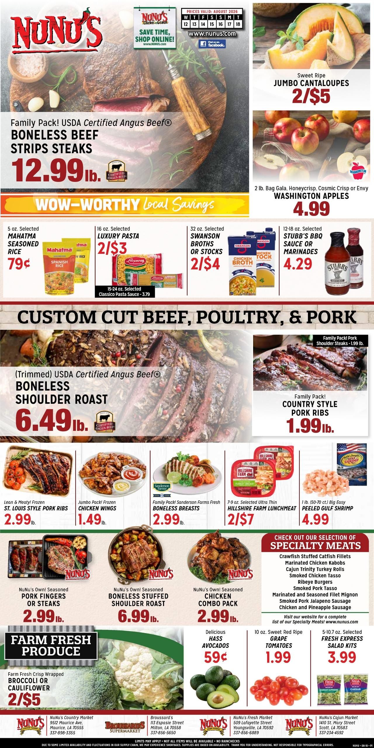Nunu's Markets (Lafayette Area, LA) Weekly Ad August 12 - 18, 2026