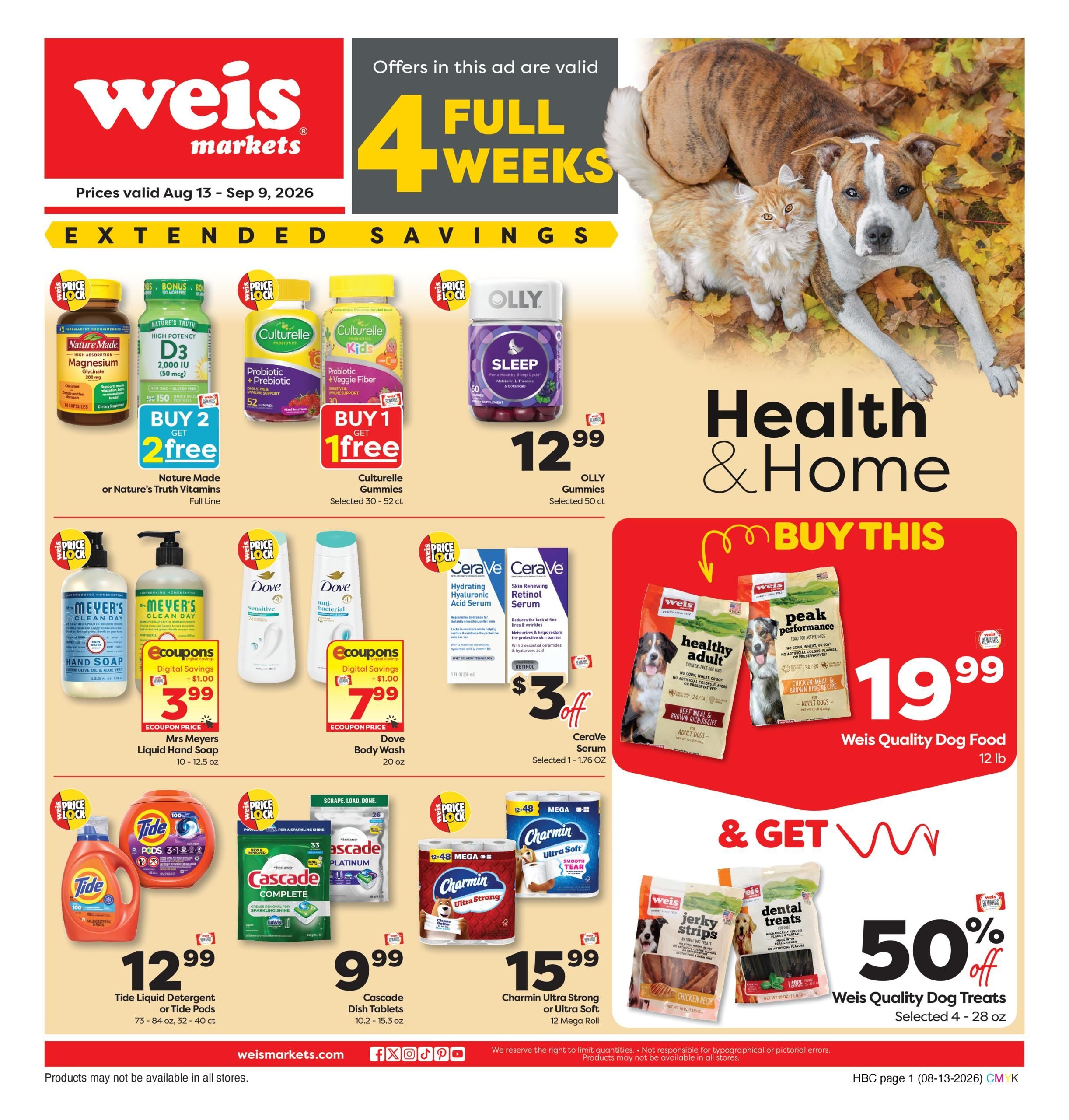 Weis Markets Monthly Home Weekly Ad August 13 - September 9, 2026