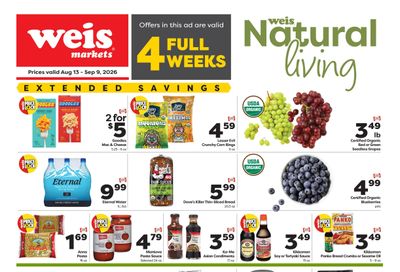 Weis Markets Natural & Organic Weekly Ad August 13 - September 9, 2026