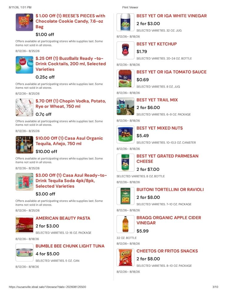 Susanville Supermarket IGA Weekly Ad August 12 - 18, 2026