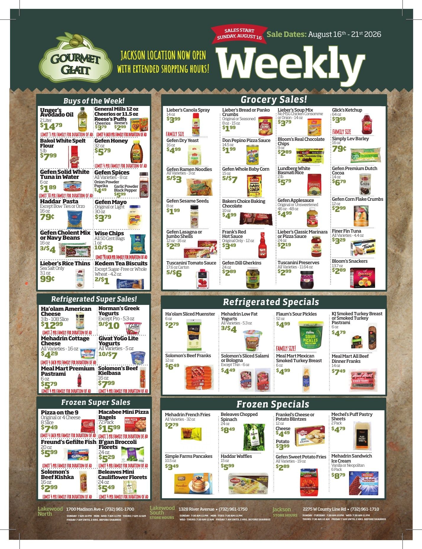 Gourmet Glatt (New Jersey) Weekly Ad August 15 - 21, 2026