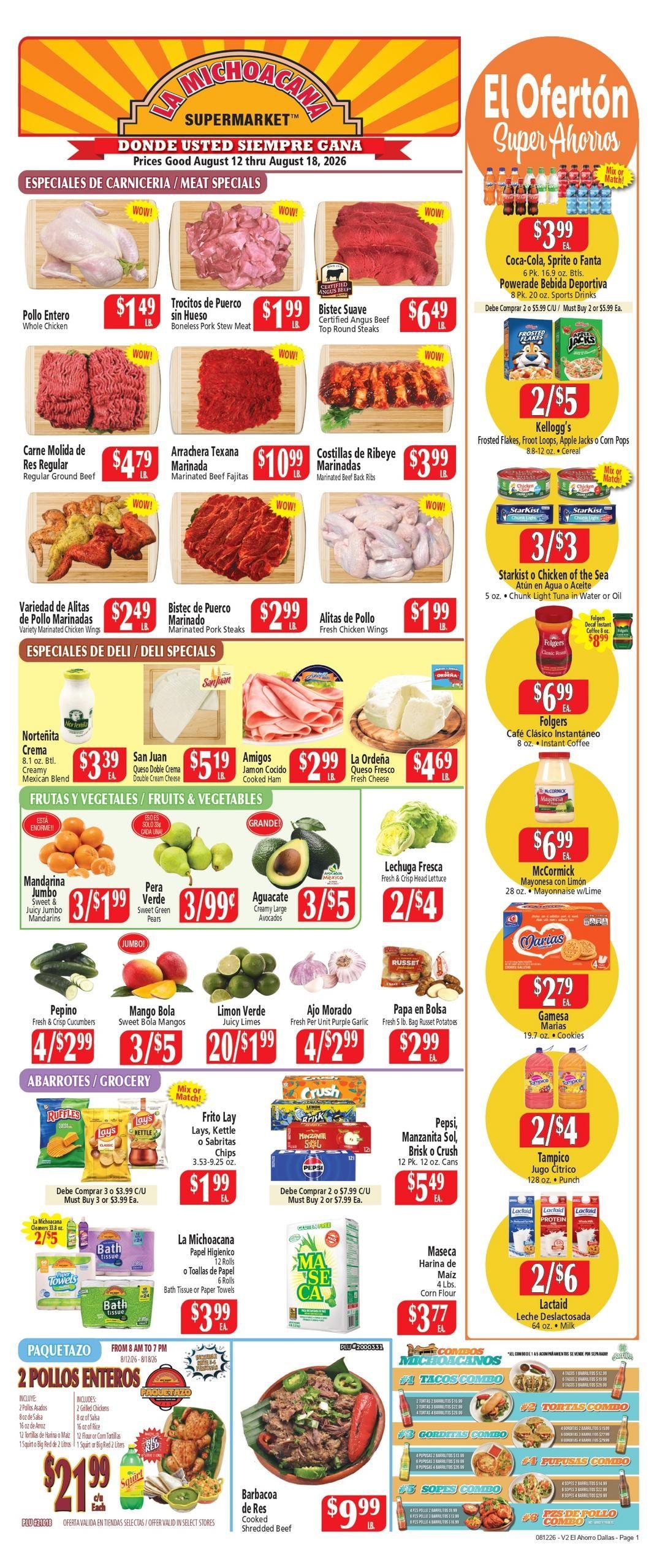 El Ahorro Supermarket (Grand Prairie–Grapevine Area, TX) Weekly Ad August 12 - 18, 2026