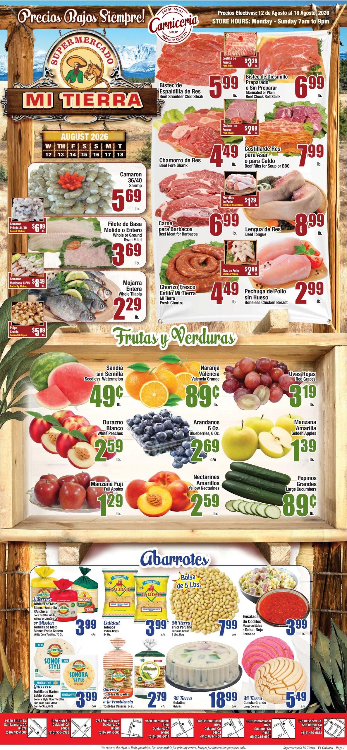 Supermercado Mi Tierra (Hayward–Oakland Area, CA) Weekly Ad August 12 - 18, 2026