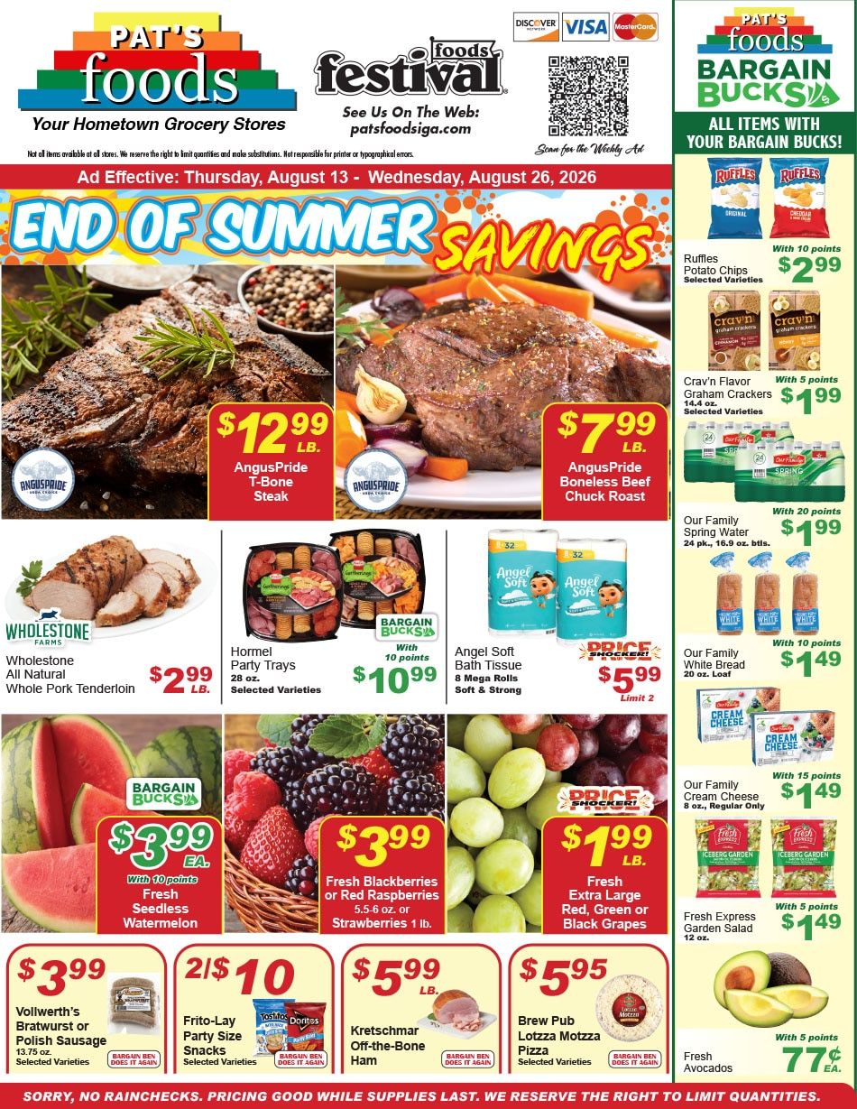 Pat's Foods Weekly Ad August 13 - 26, 2026
