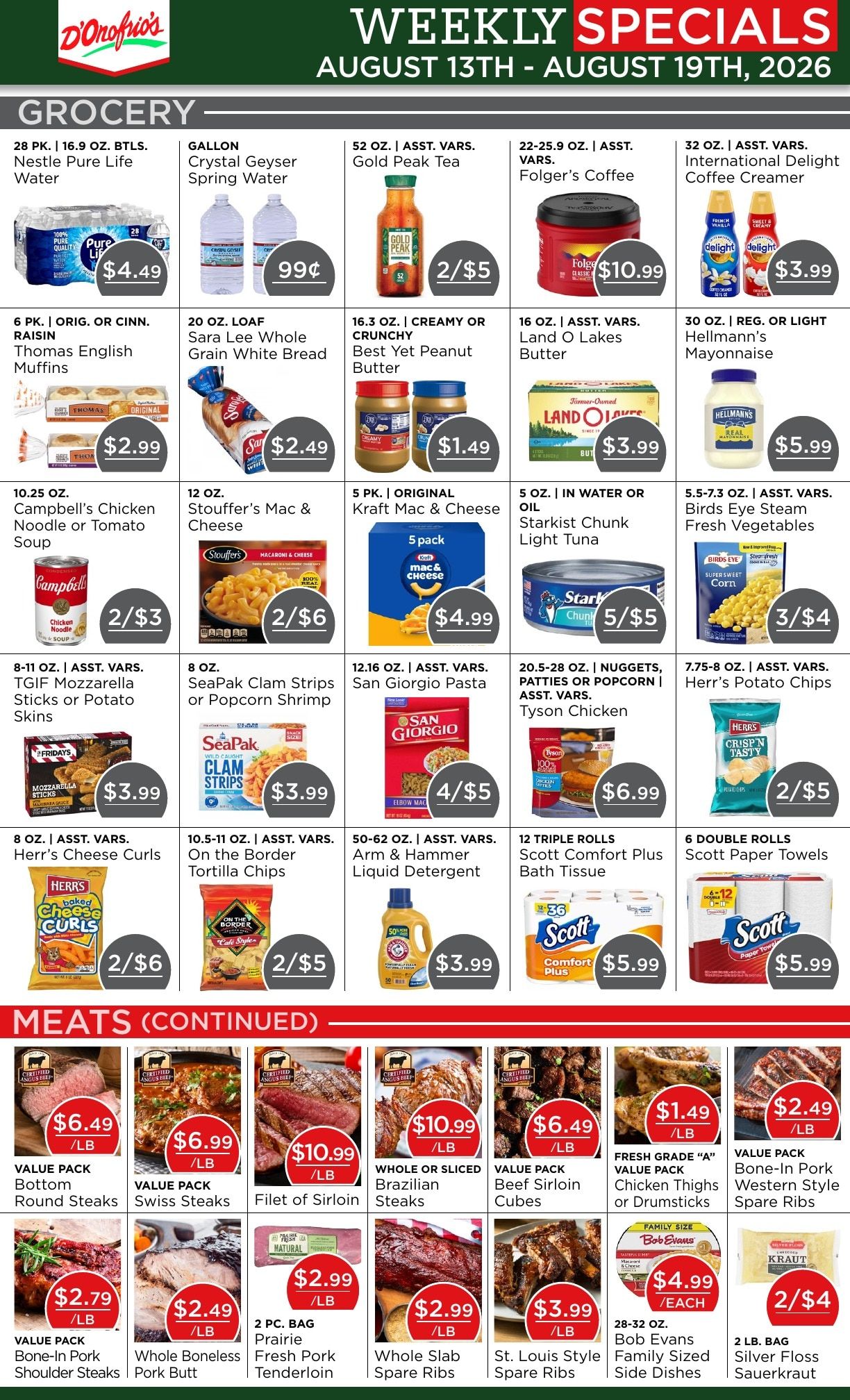 D'Onofrio's Food Center Weekly Ad August 13 - 19, 2026