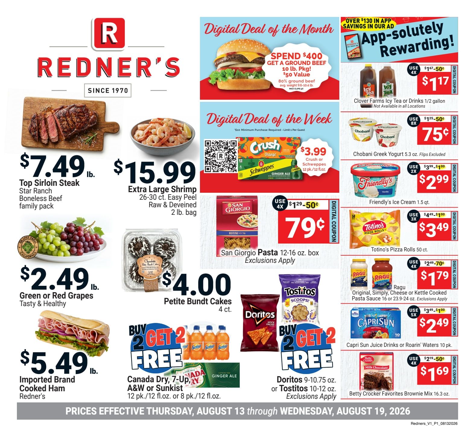 Redner's Markets (Pittston and Scranton, PA) Weekly Ad August 13 - 19, 2026