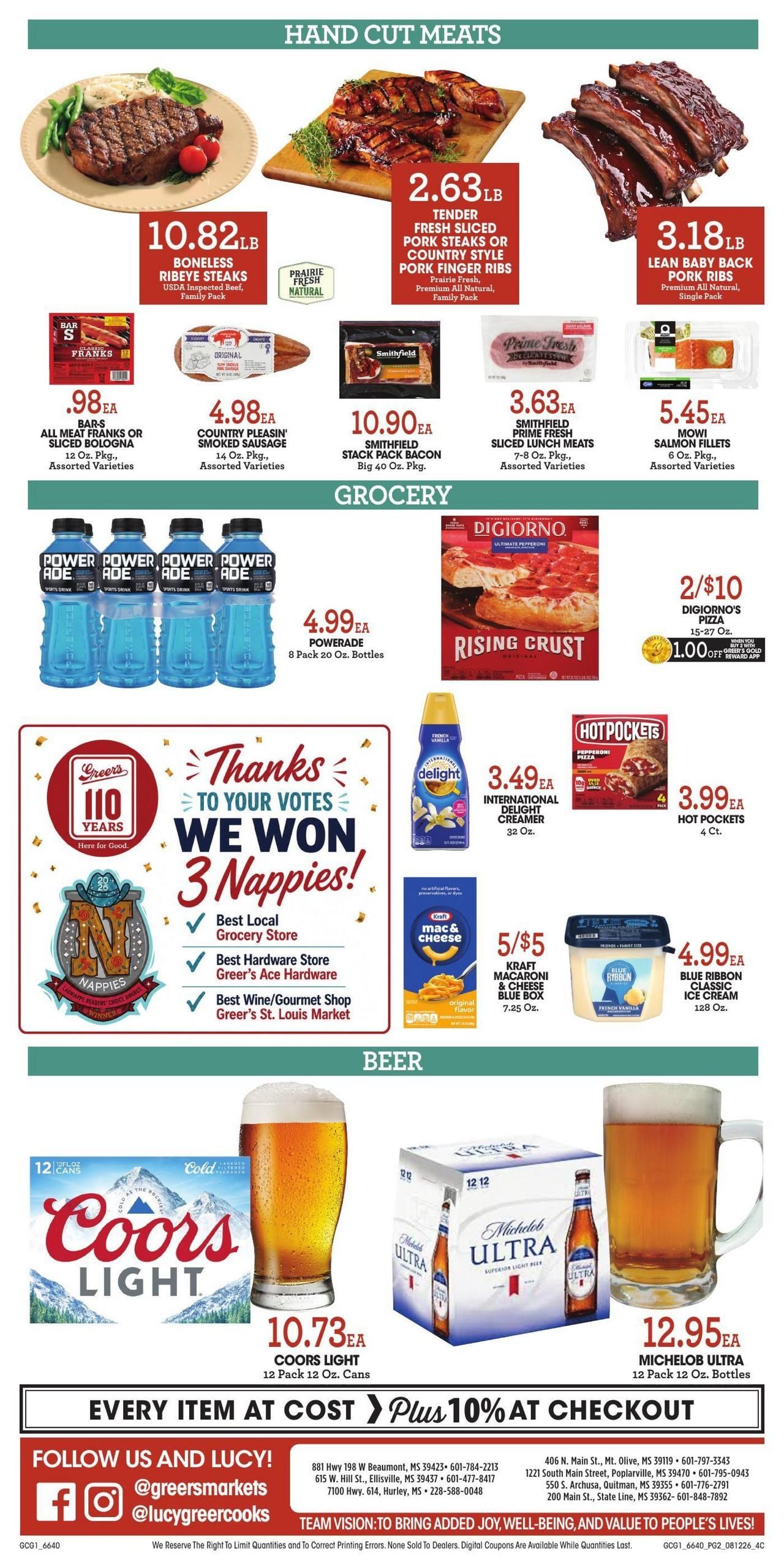 Greer's Cashsaver (Bassfield Area, MS) Weekly Ad August 12 - 18, 2026
