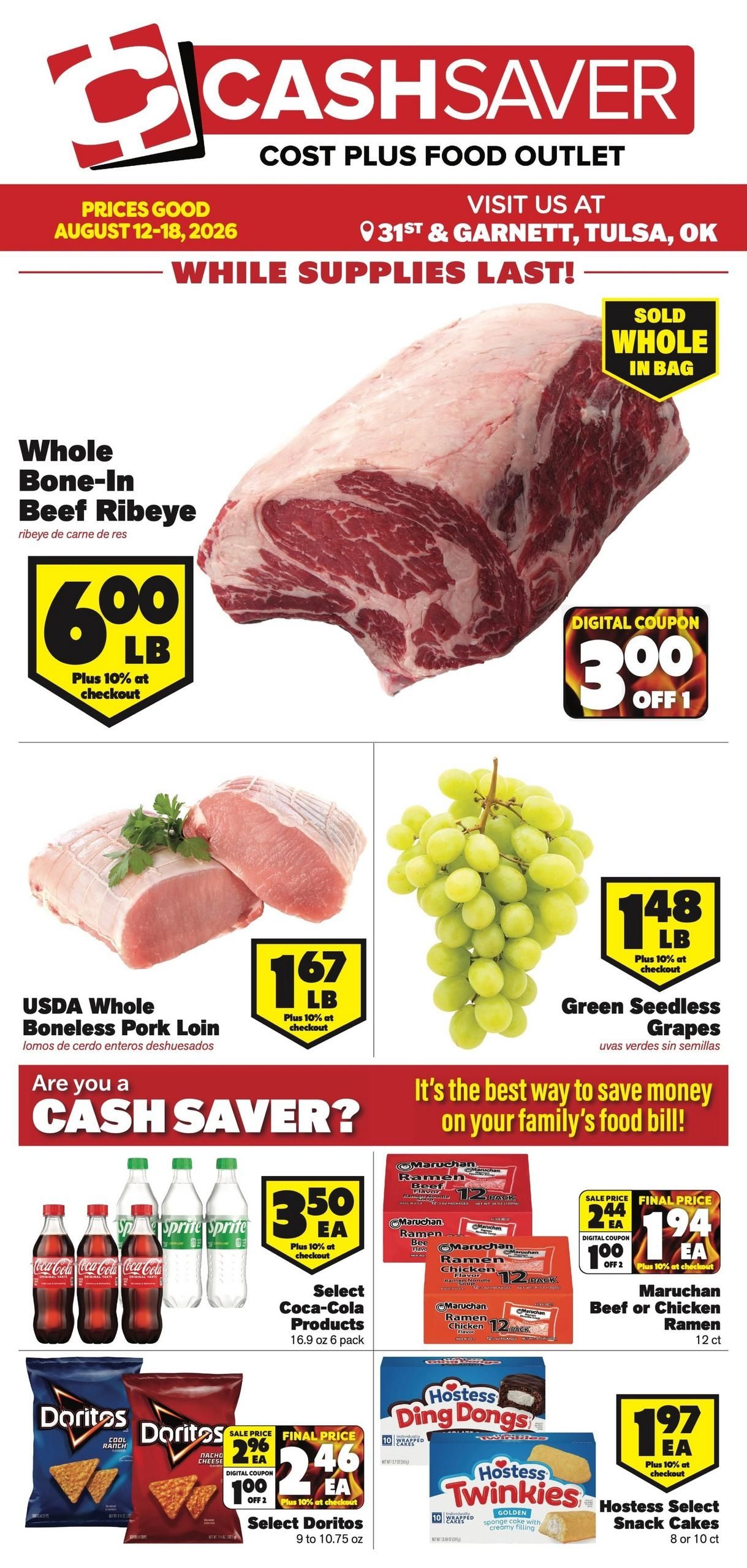 Cash Saver Food Outlet (Tulsa–Broken Arrow Area, OK) Weekly Ad August 12 - 18, 2026