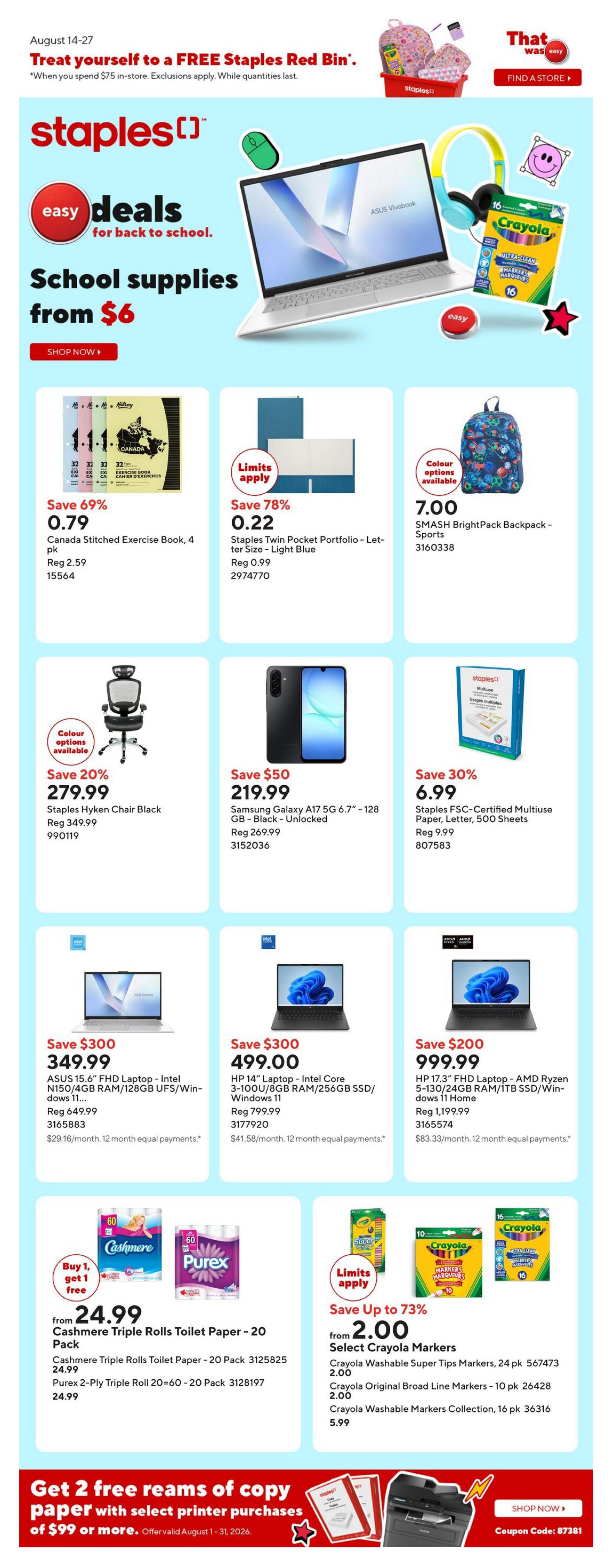 Staples Flyer August 14 to 20