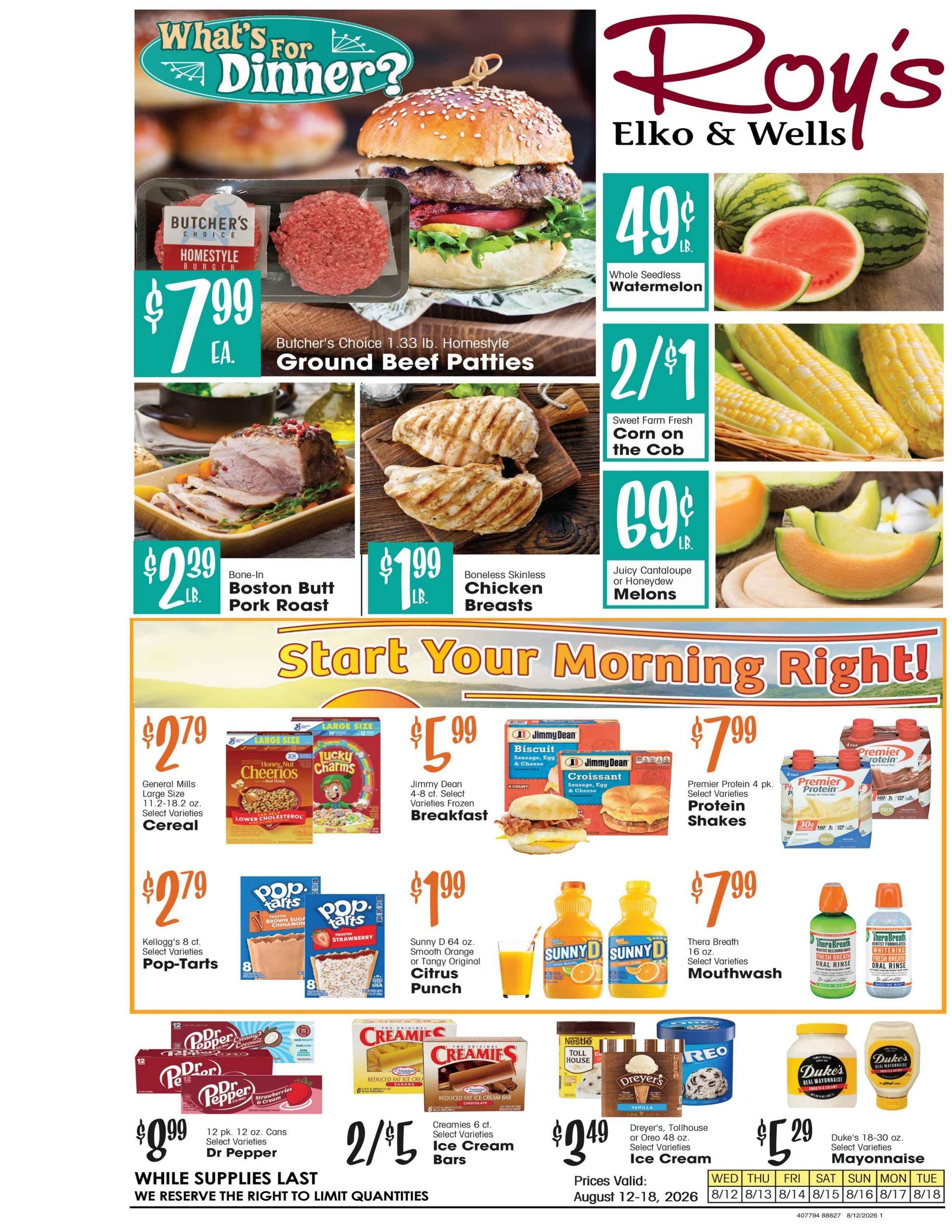 Roy's Fresh Meat and Produce Weekly Ad August 12 - 18, 2026