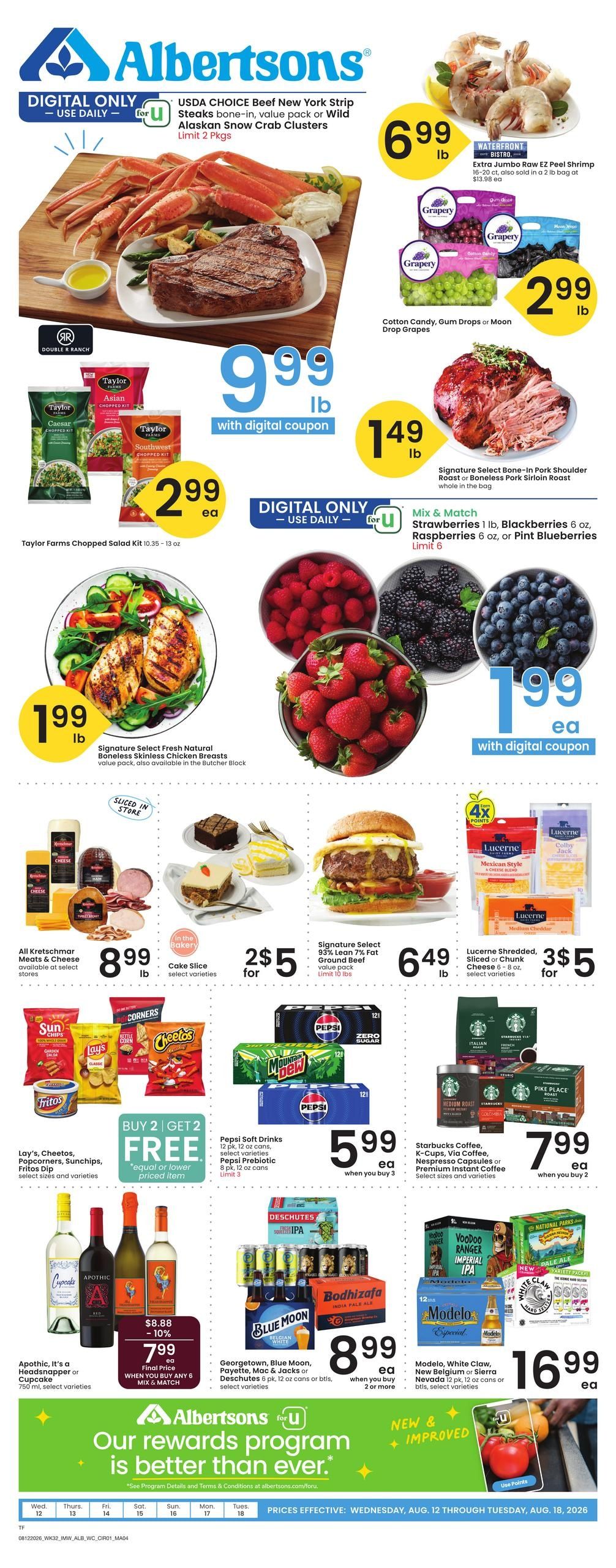 Albertsons (Twin Falls Area, ID) Bonus Online Savings Weekly Ad August 12 - 18, 2026