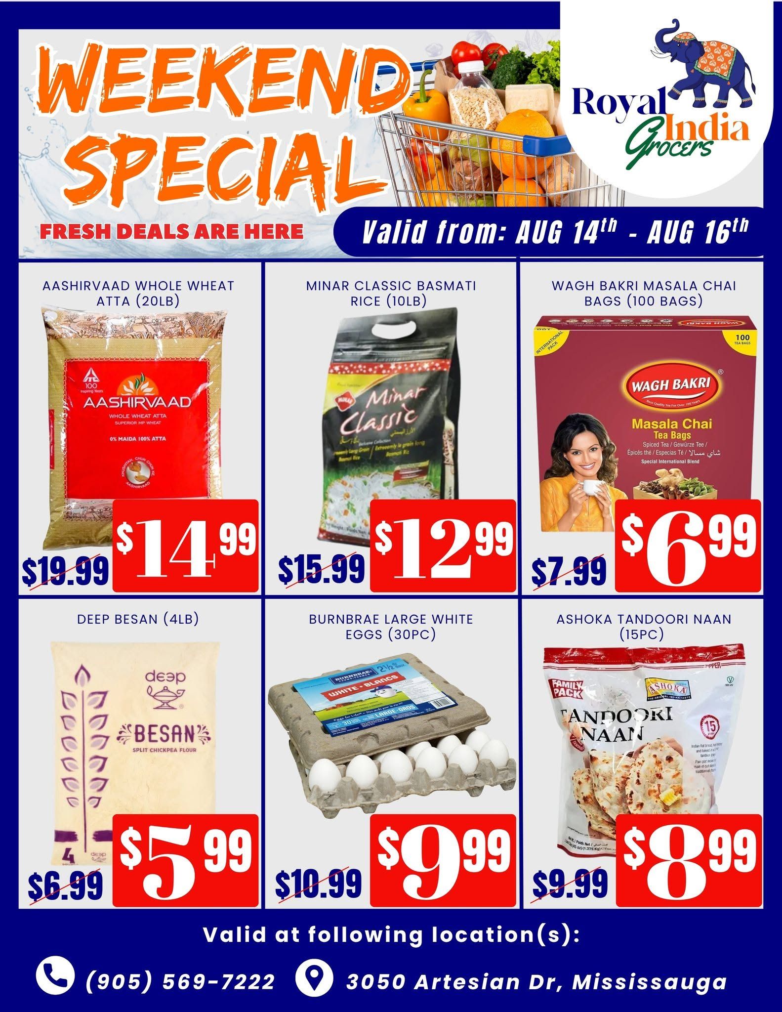 Royal India Grocers Flyer August 14 to 16