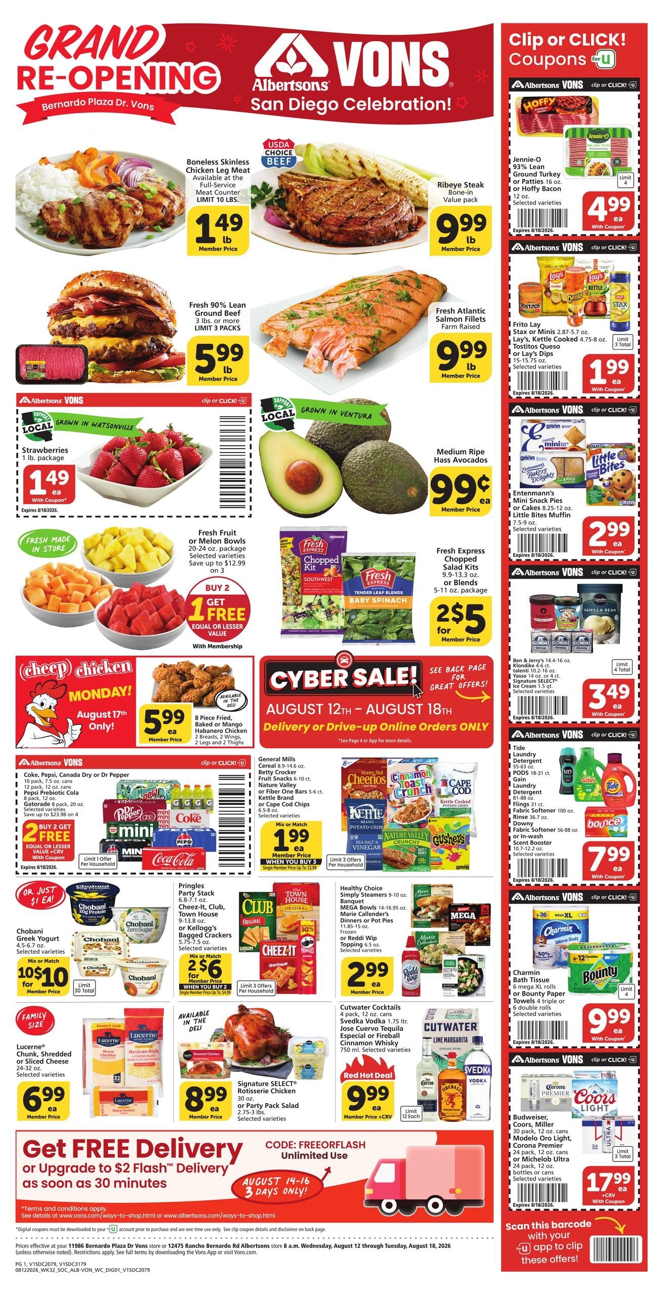 Vons (San Diego–Poway Area, CA) Weekly Ad August 12 - 18, 2026