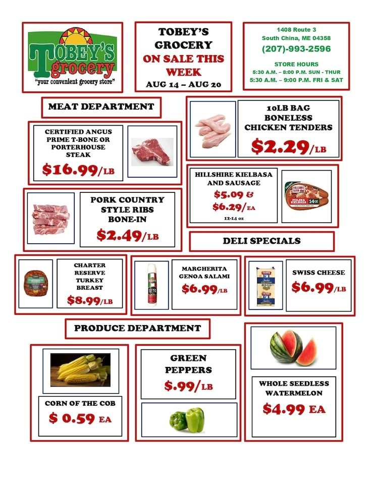 Tobey's Grocery Weekly Ad August 14 - 20, 2026
