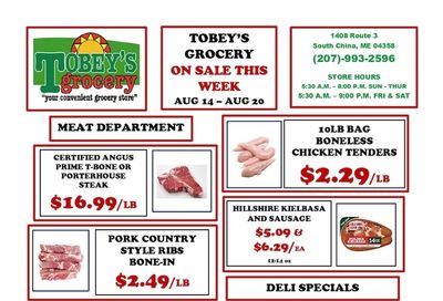 Tobey's Grocery Weekly Ad August 14 - 20, 2026