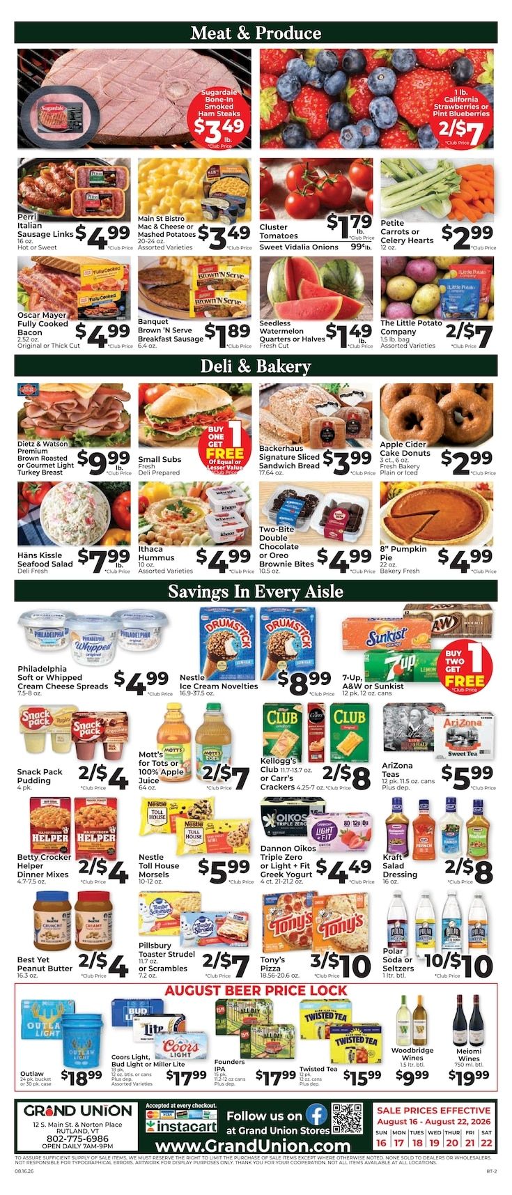 Grand Union (Rutland, VT) Weekly Ad August 16 - 22, 2026