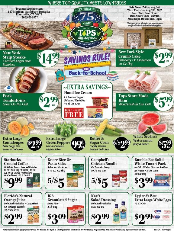 Tops Marketplace Weekly Ad August 14 - 20, 2026