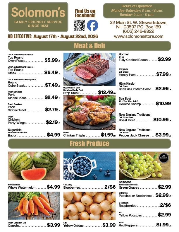 Solomon's Store Weekly Ad August 17 - 22, 2026