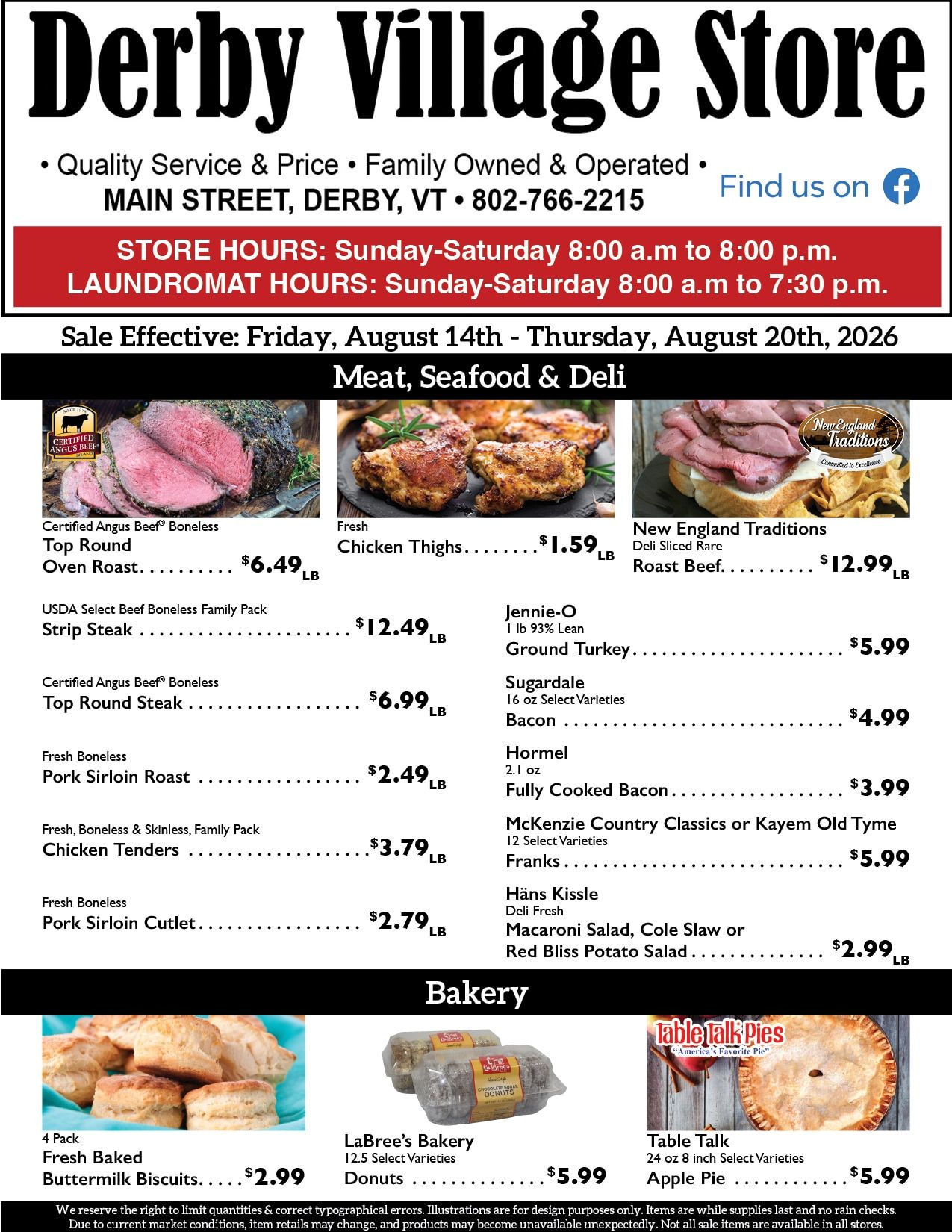 Derby Village Store Weekly Ad August 14 - 20, 2026