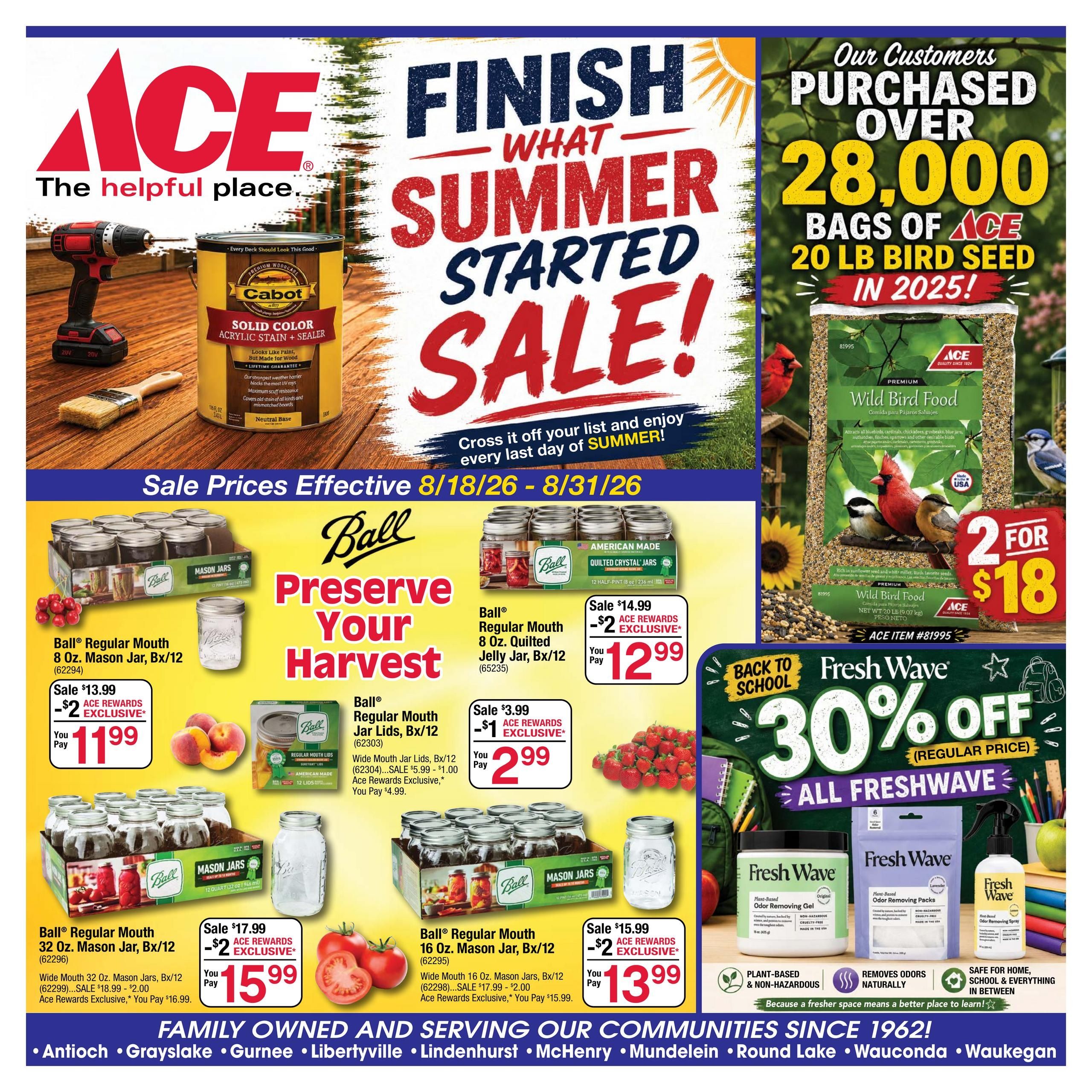 Ace Hardware (IL, IN, WI) Finish What Summer Started Sale Weekly Ad August 18 - 31, 2026