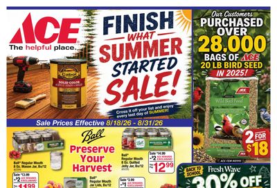 Ace Hardware (IL, IN, WI) Finish What Summer Started Sale Weekly Ad August 18 - 31, 2026